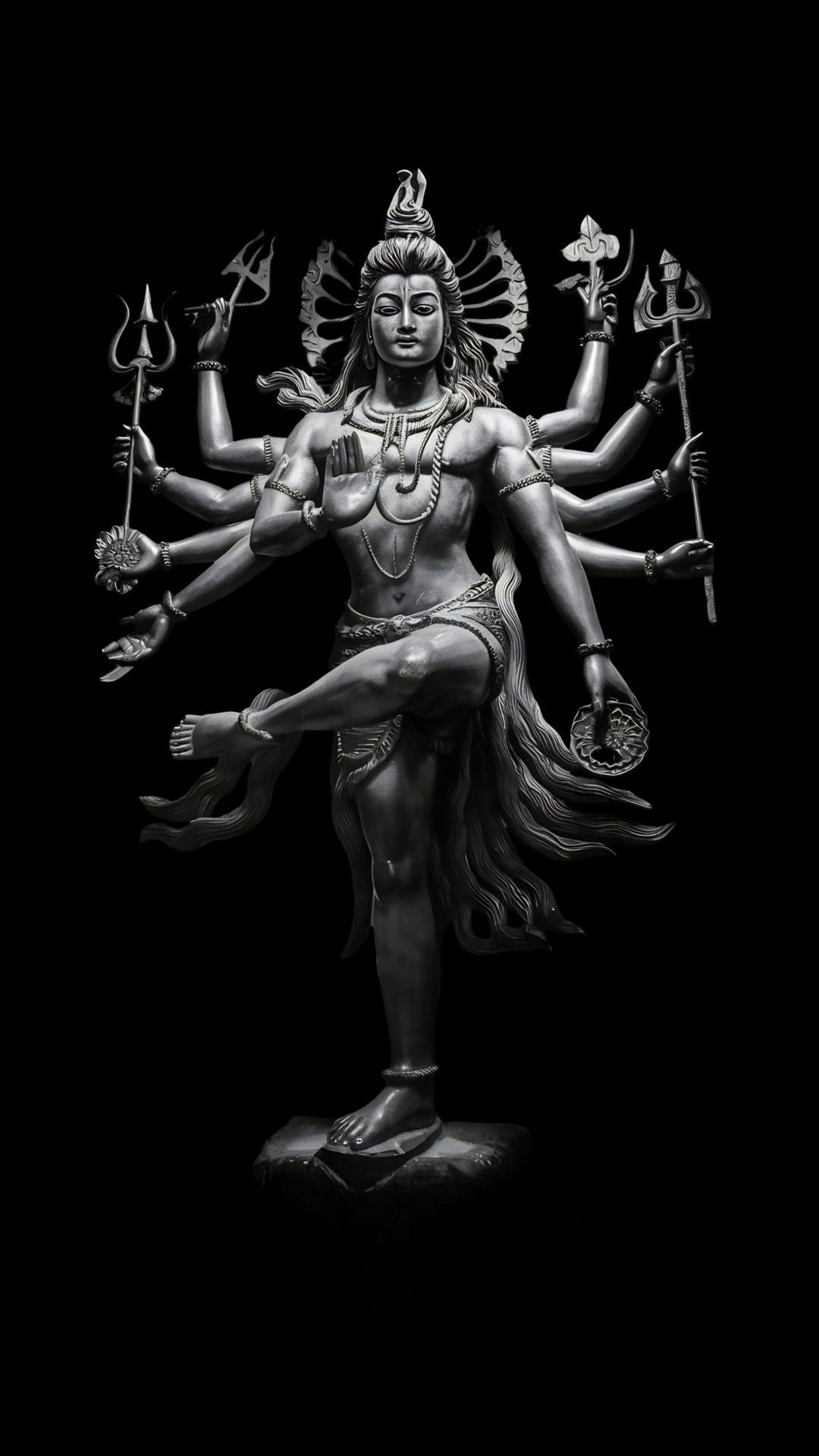 Shiva performing cosmic dance grayscale art