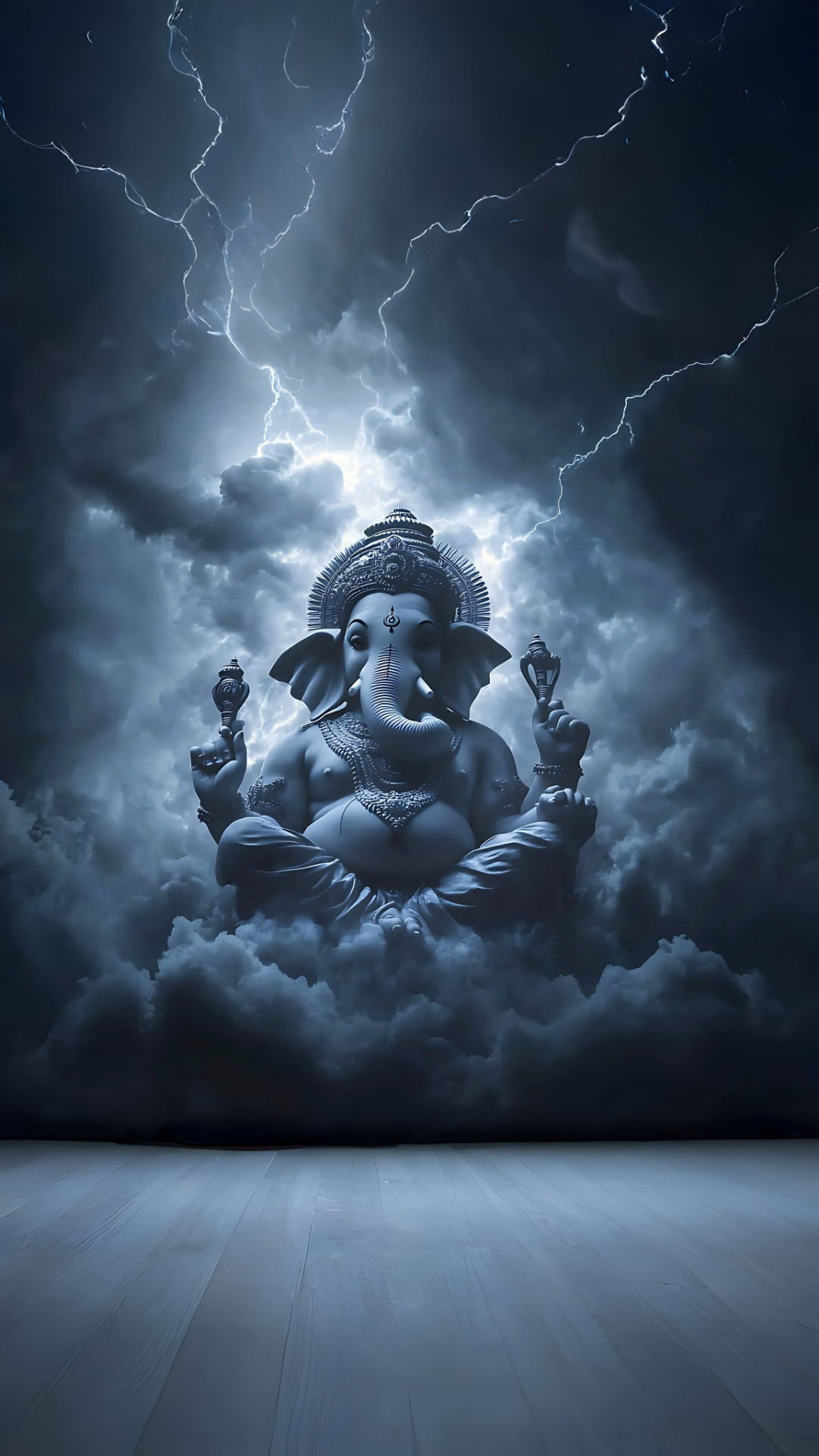 Ganesha amidst storm and clouds