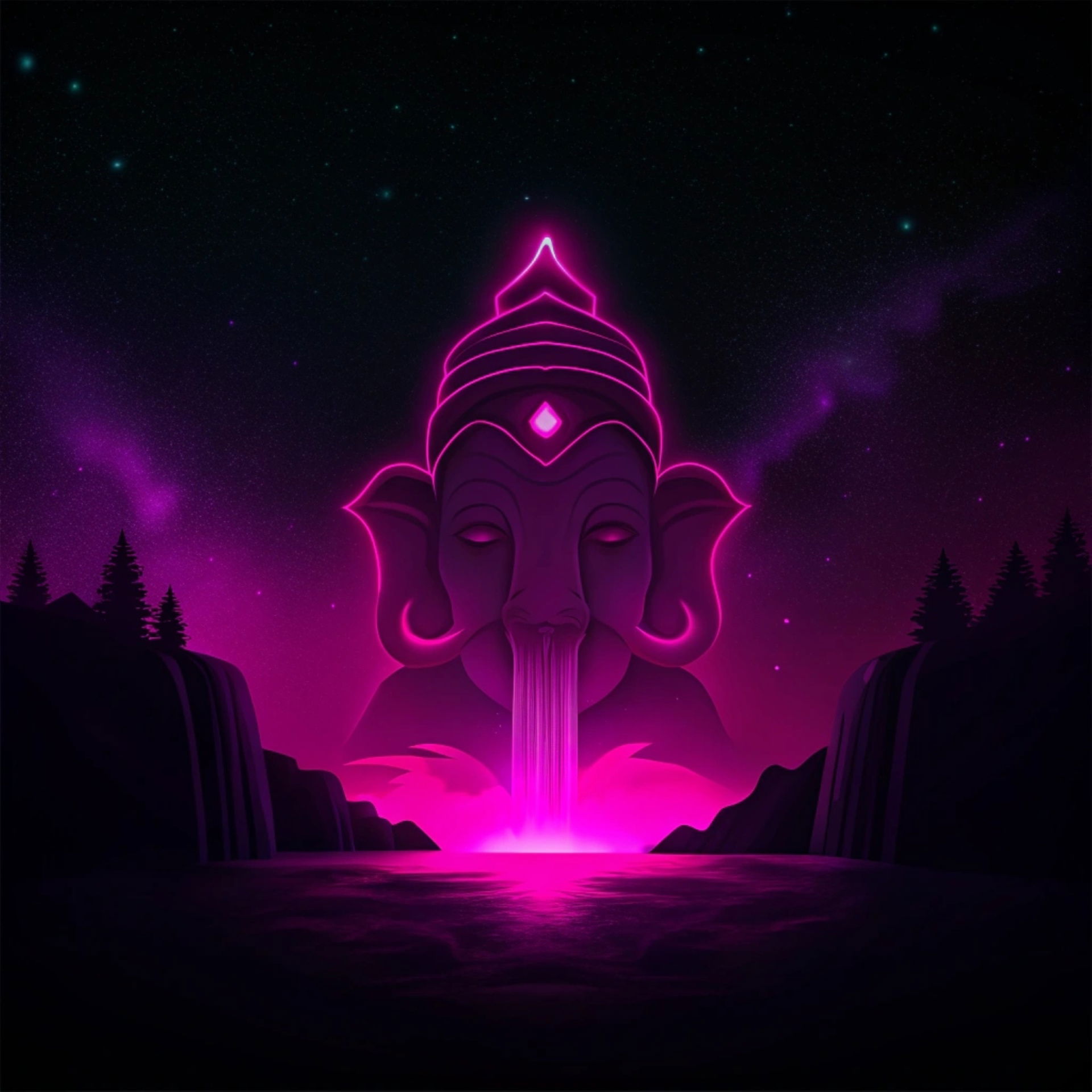 Ganesha emerges from a glowing lake