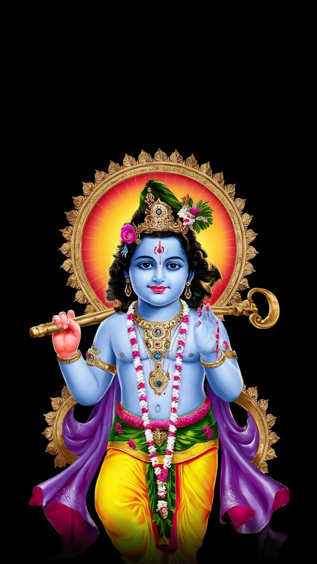 Blue-skinned Krishna playing flute beautifully
