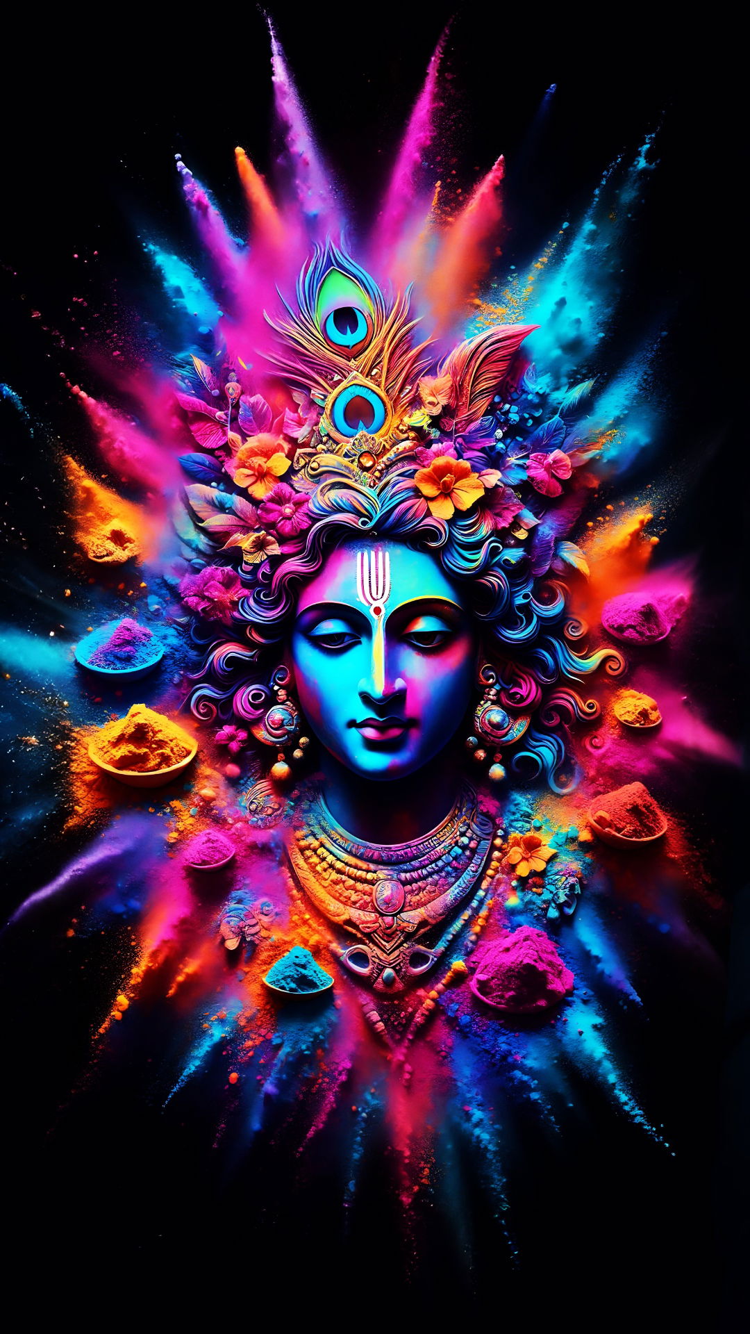 Colorful Lord Krishna portrait with peacock feather