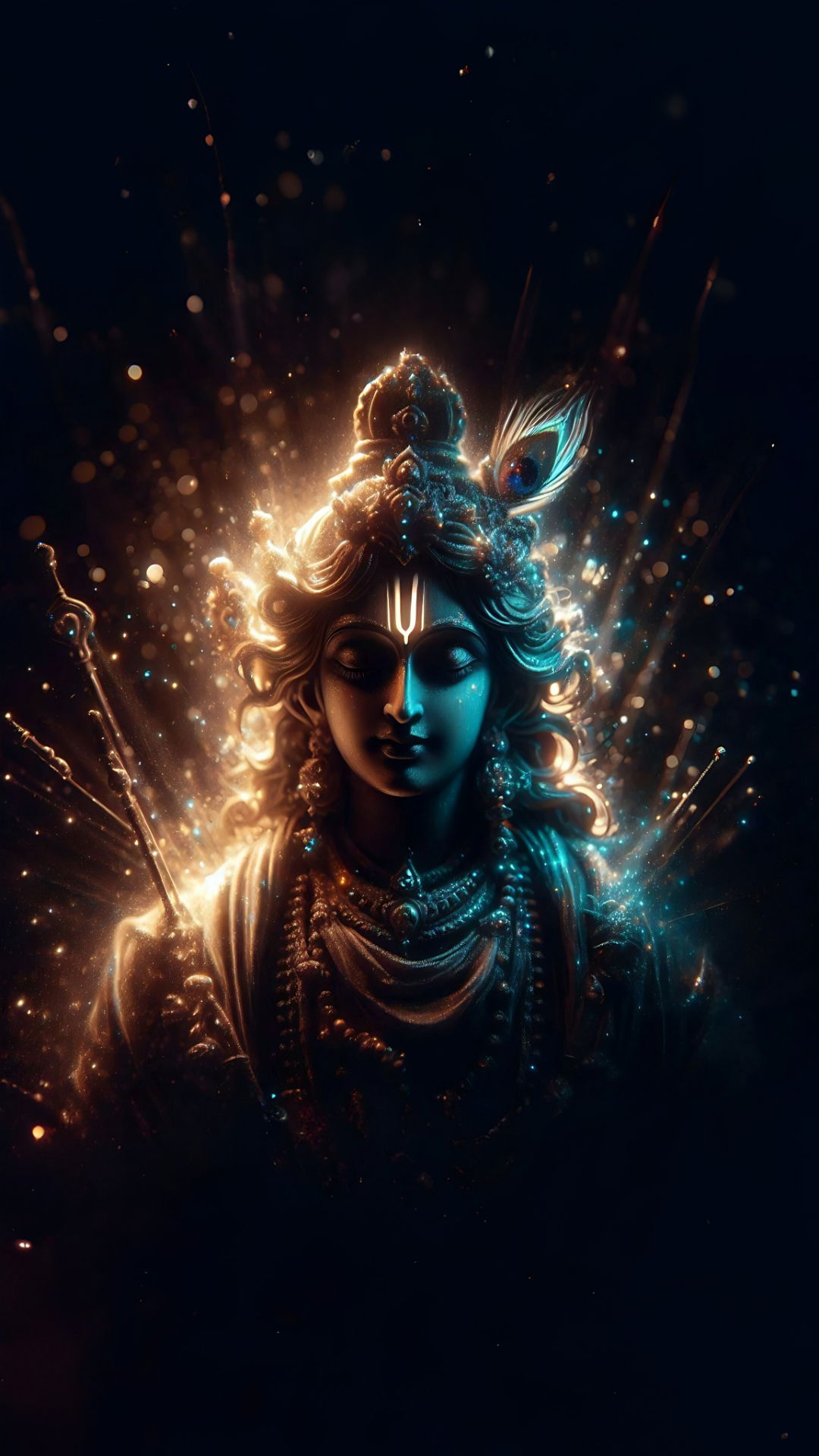 Divine Krishna portrait with cosmic energy