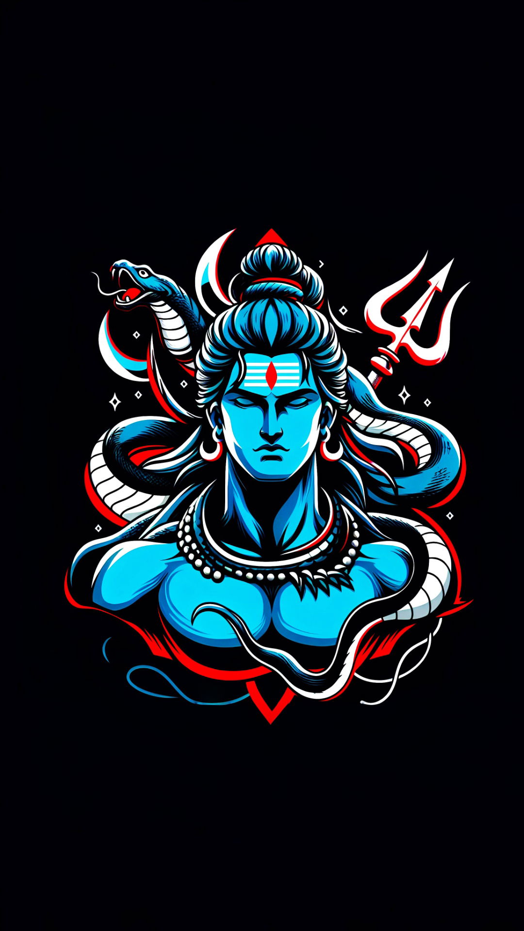 Powerful Shiva illustration with Trishul and snake.
