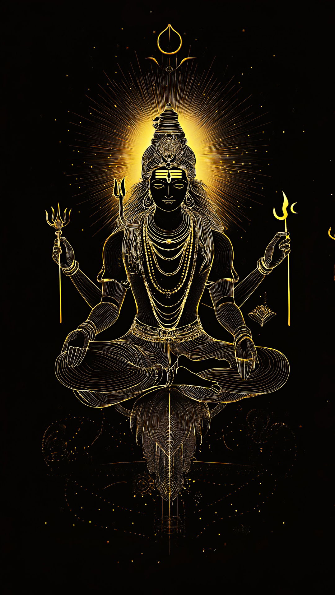 Meditating Shiva with golden aura.