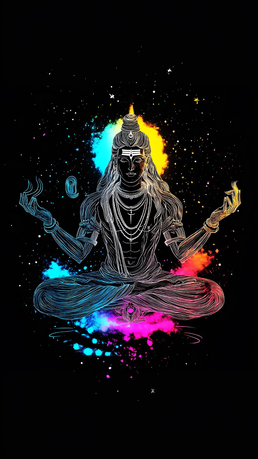 Meditating Shiva amidst cosmic universe