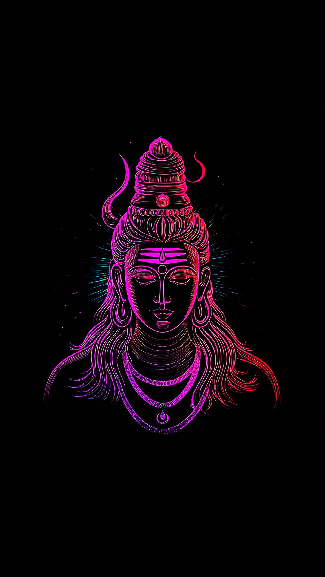 Neon glow portrait of Lord Shiva