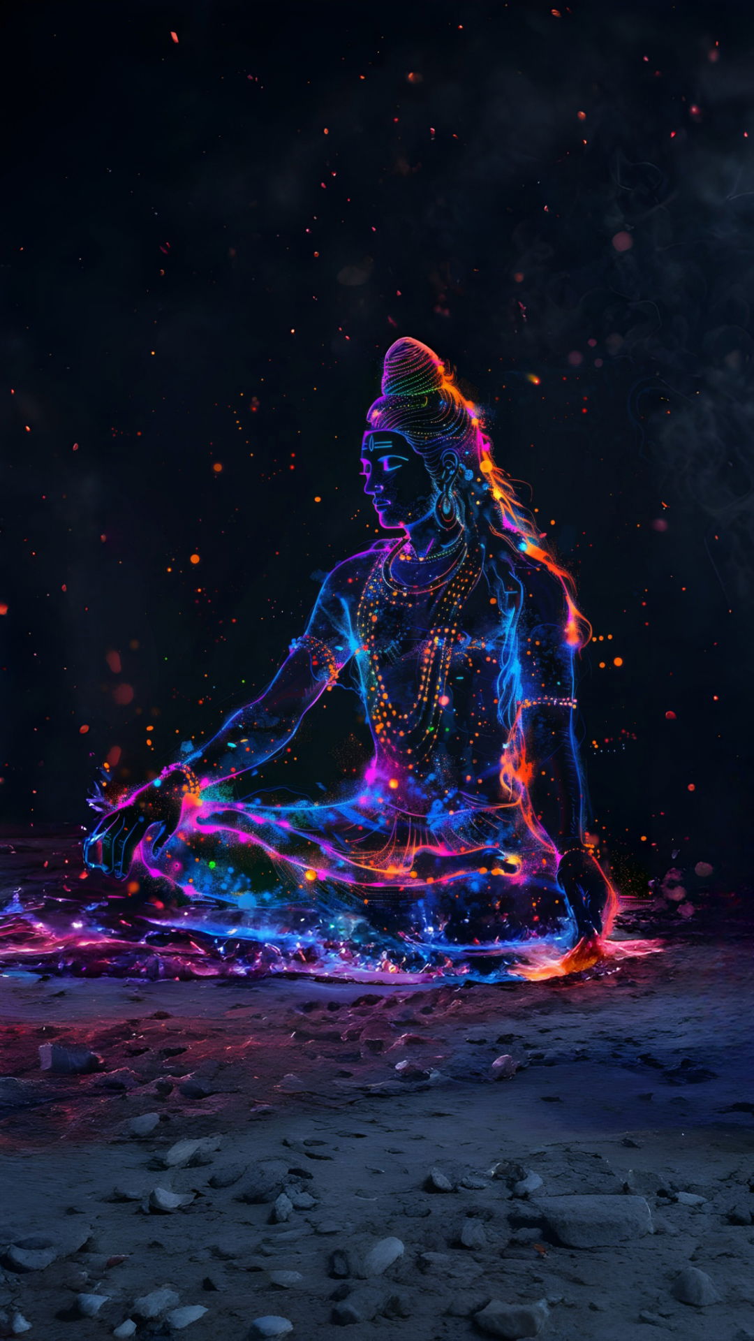 Meditating Shiva with cosmic energy glow