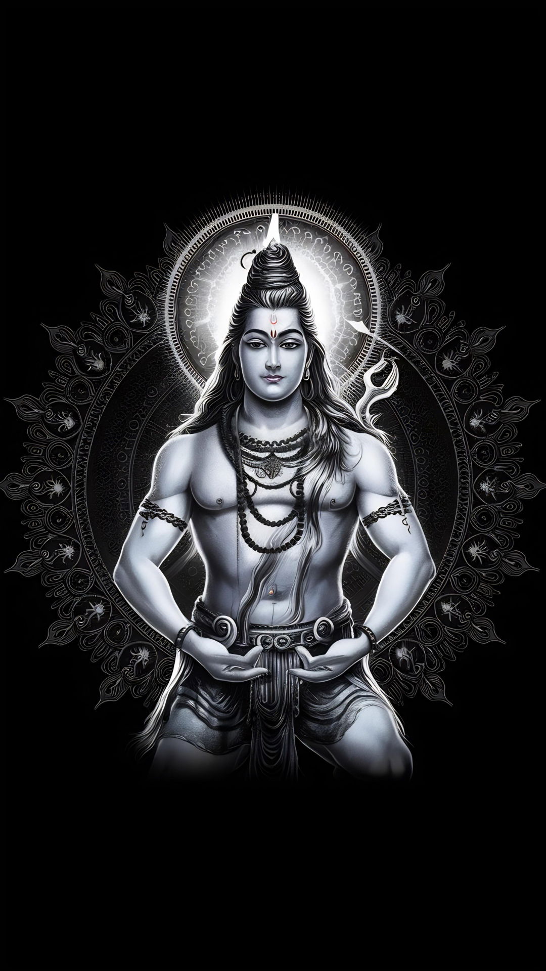 Meditating Shiva portrait with mandala halo