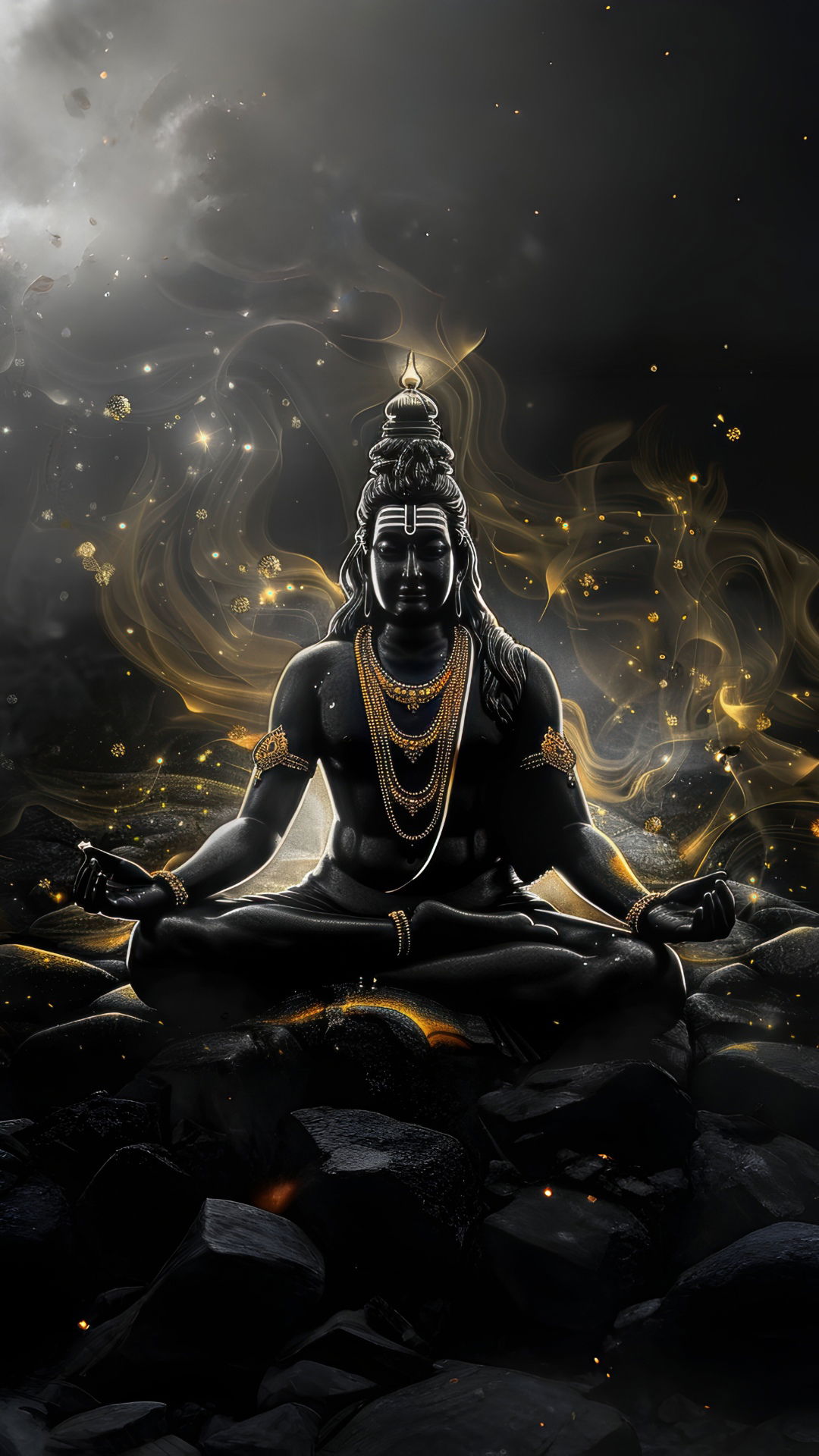 Meditating Shiva amidst cosmic energy
