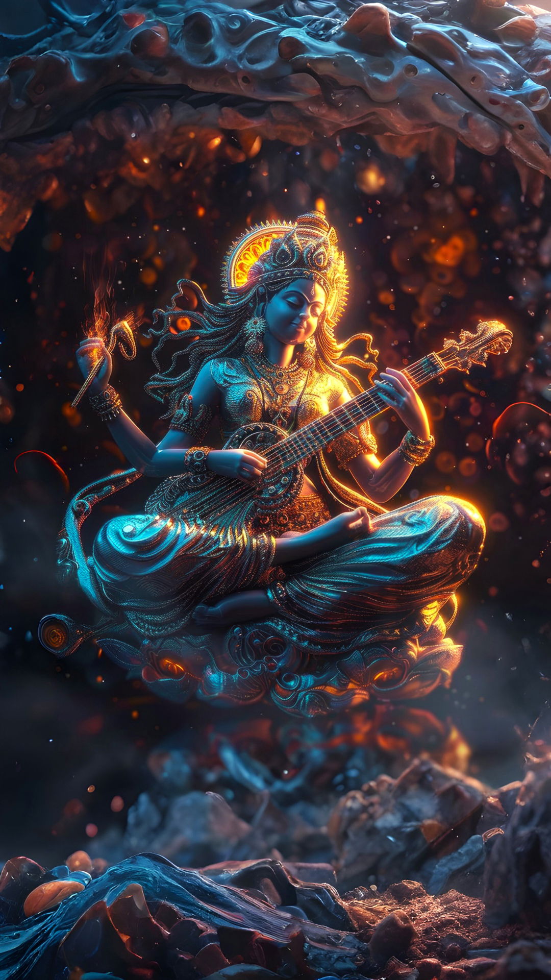Saraswati playing the Veena, divine art.