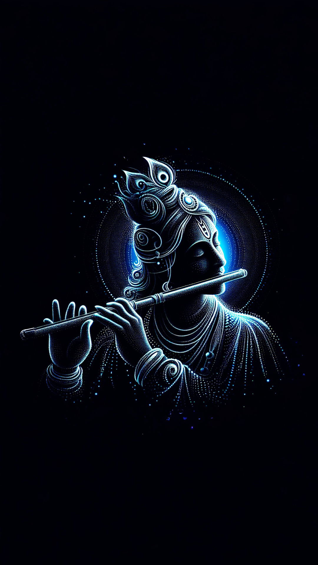Lord Krishna playing flute in blue