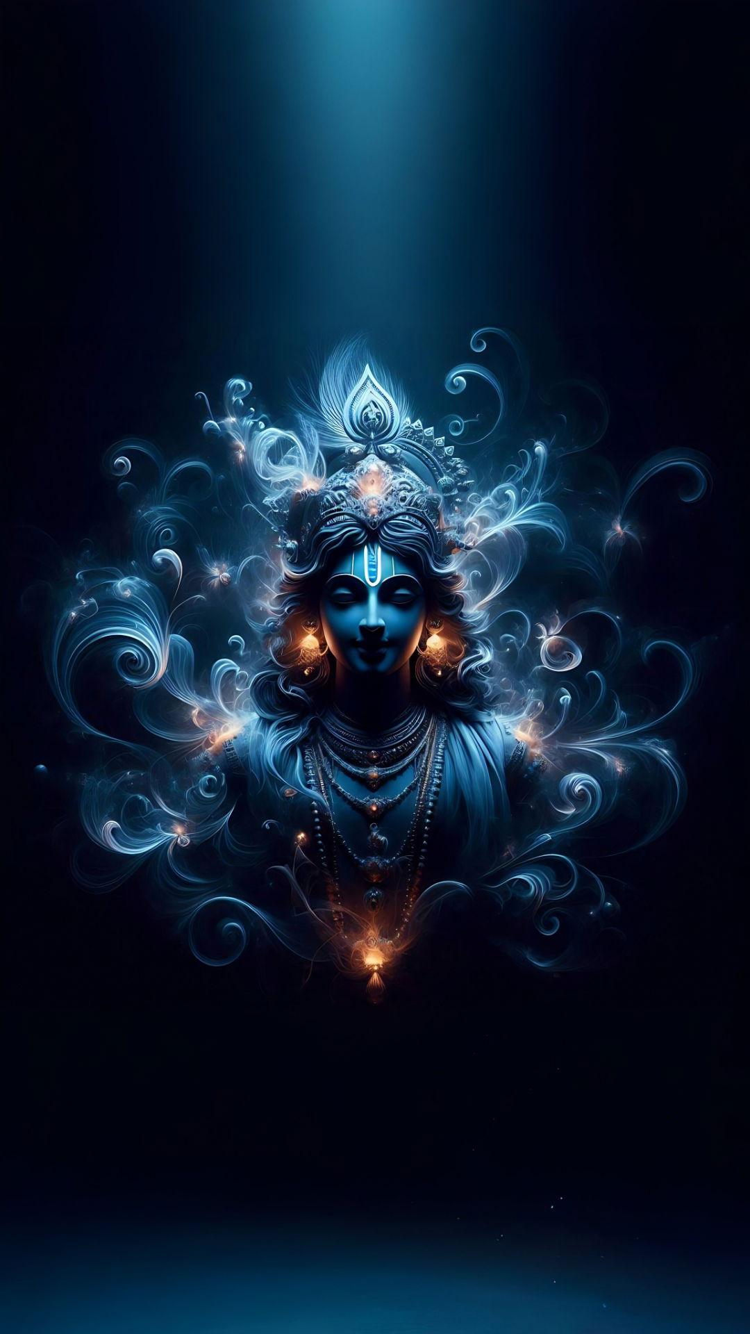 Divine Krishna with flute and feather