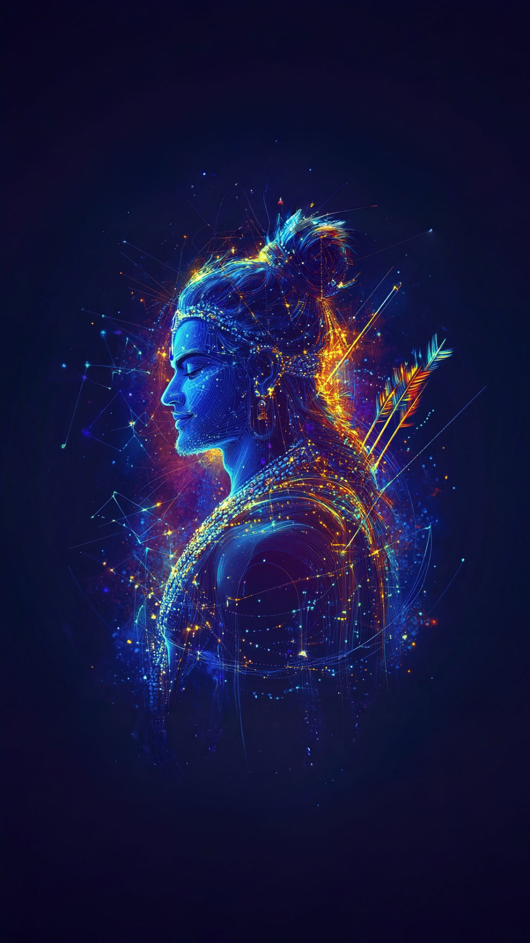 Lord Ram amidst cosmic constellations.