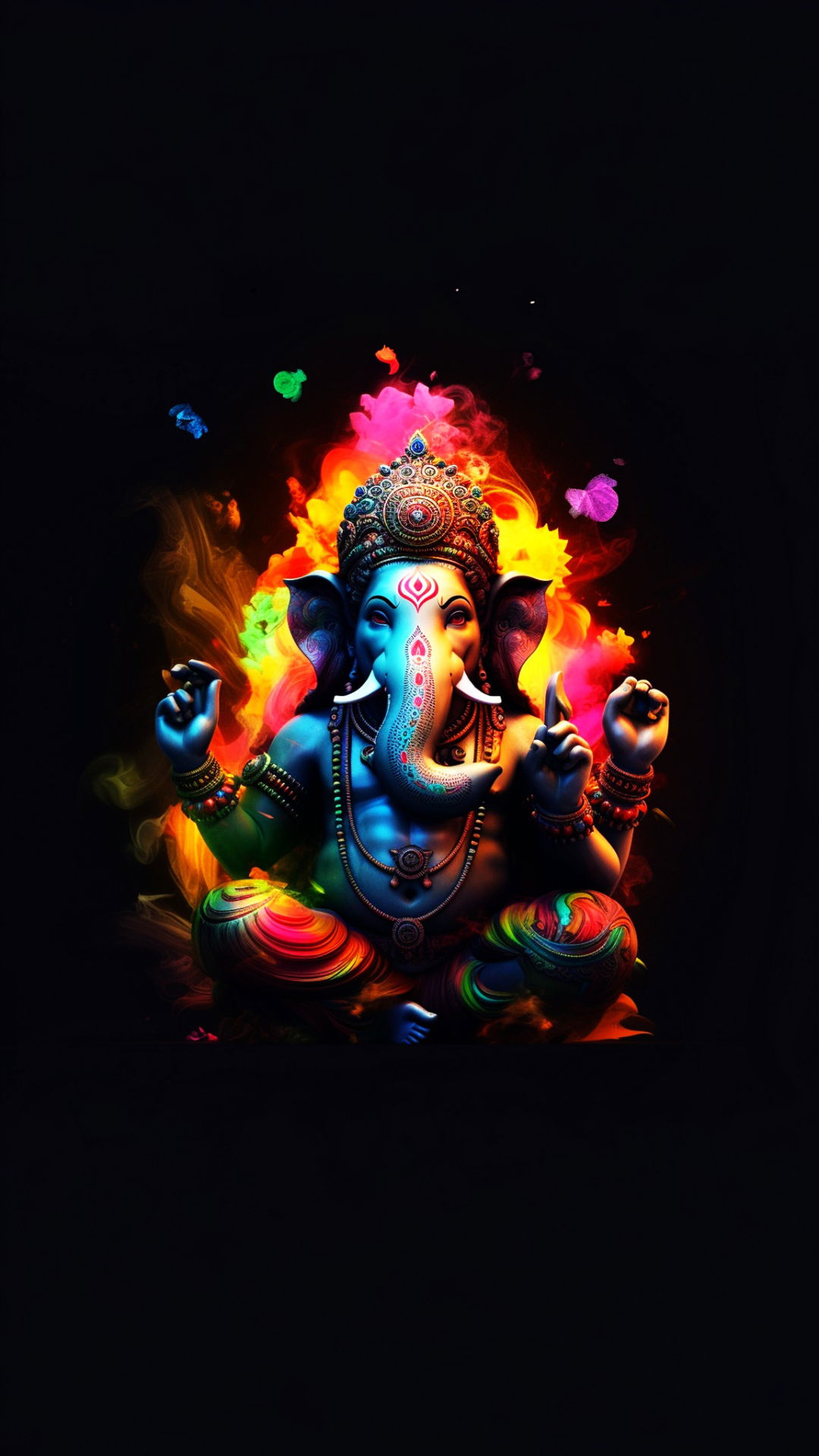 Colorful Lord Ganesha with vibrant aura.