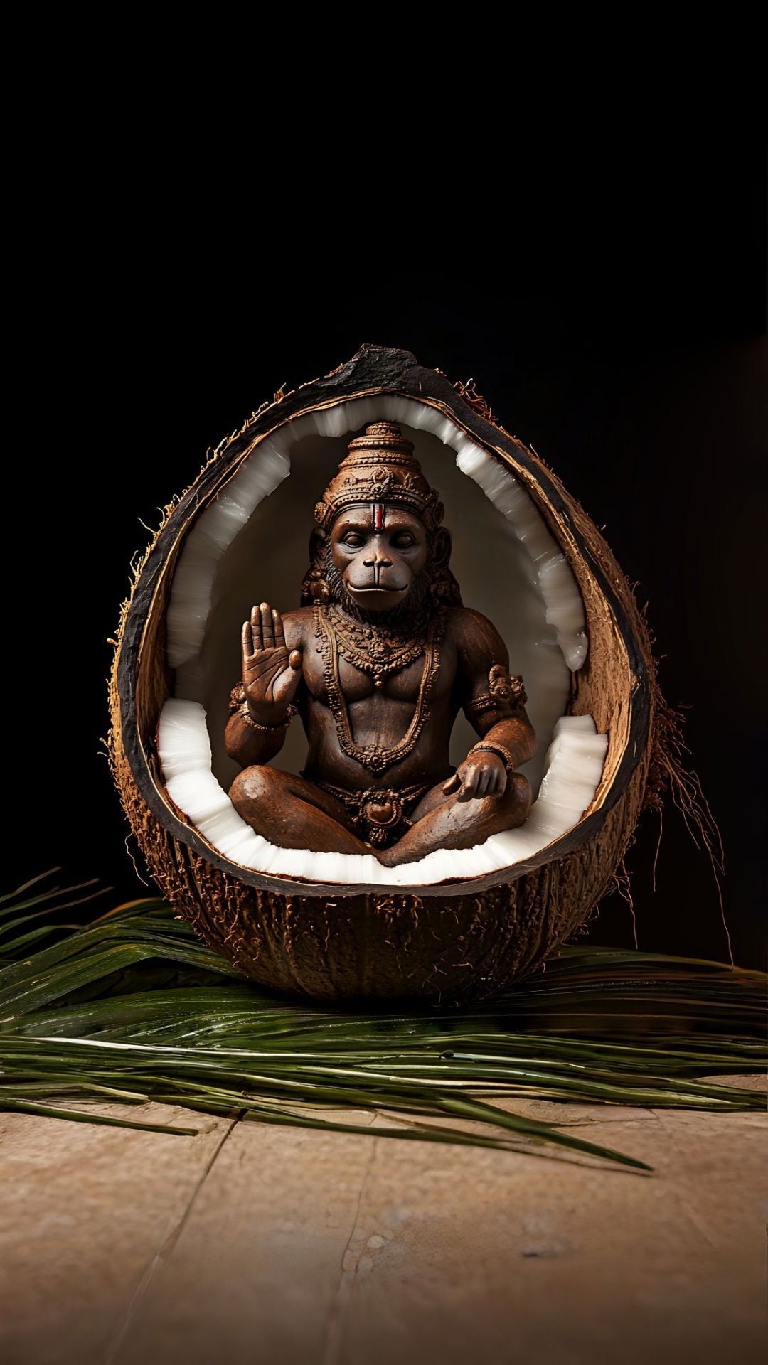 Hanuman statue in a coconut shell