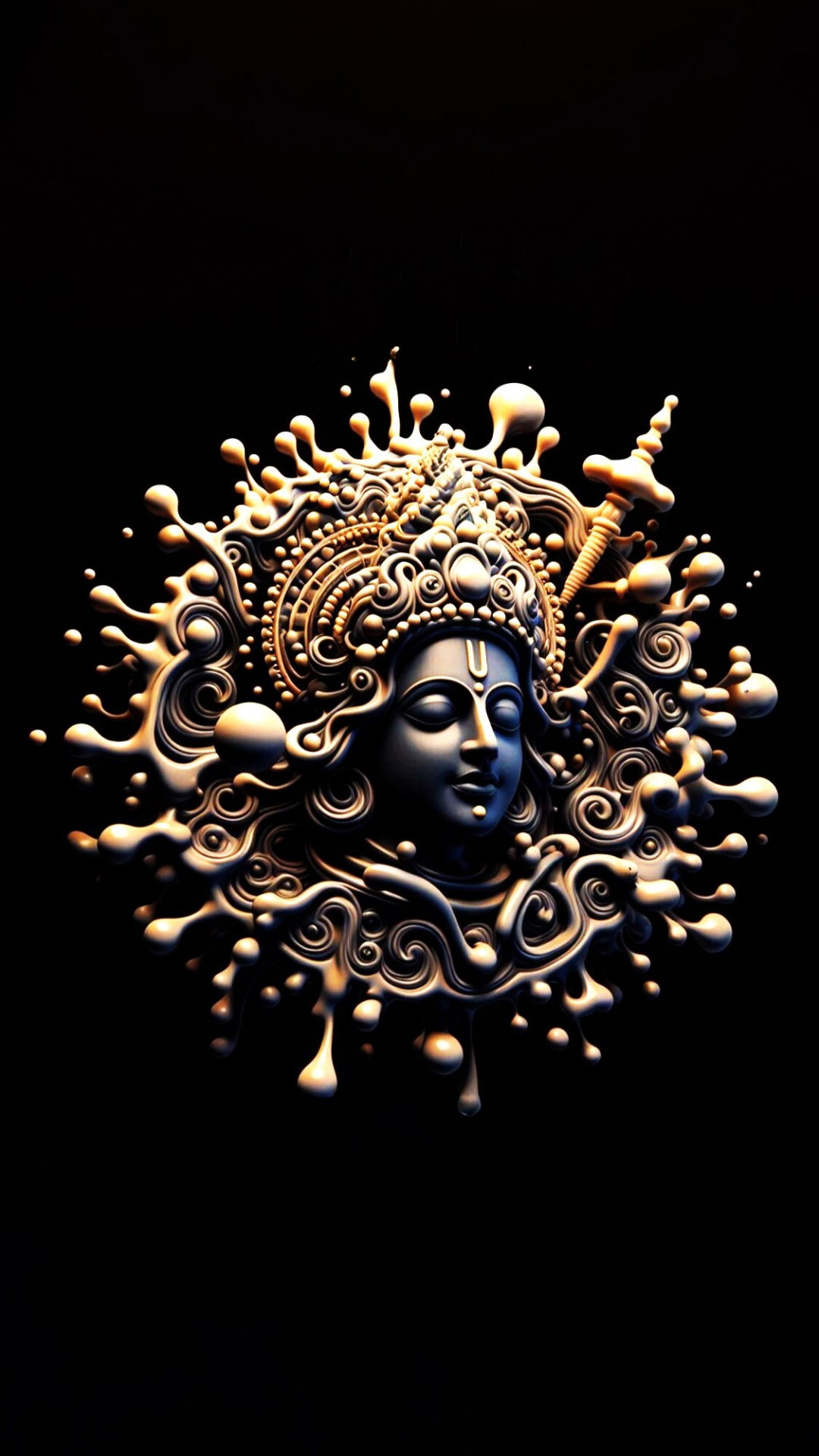 Golden Krishna face with ornate crown