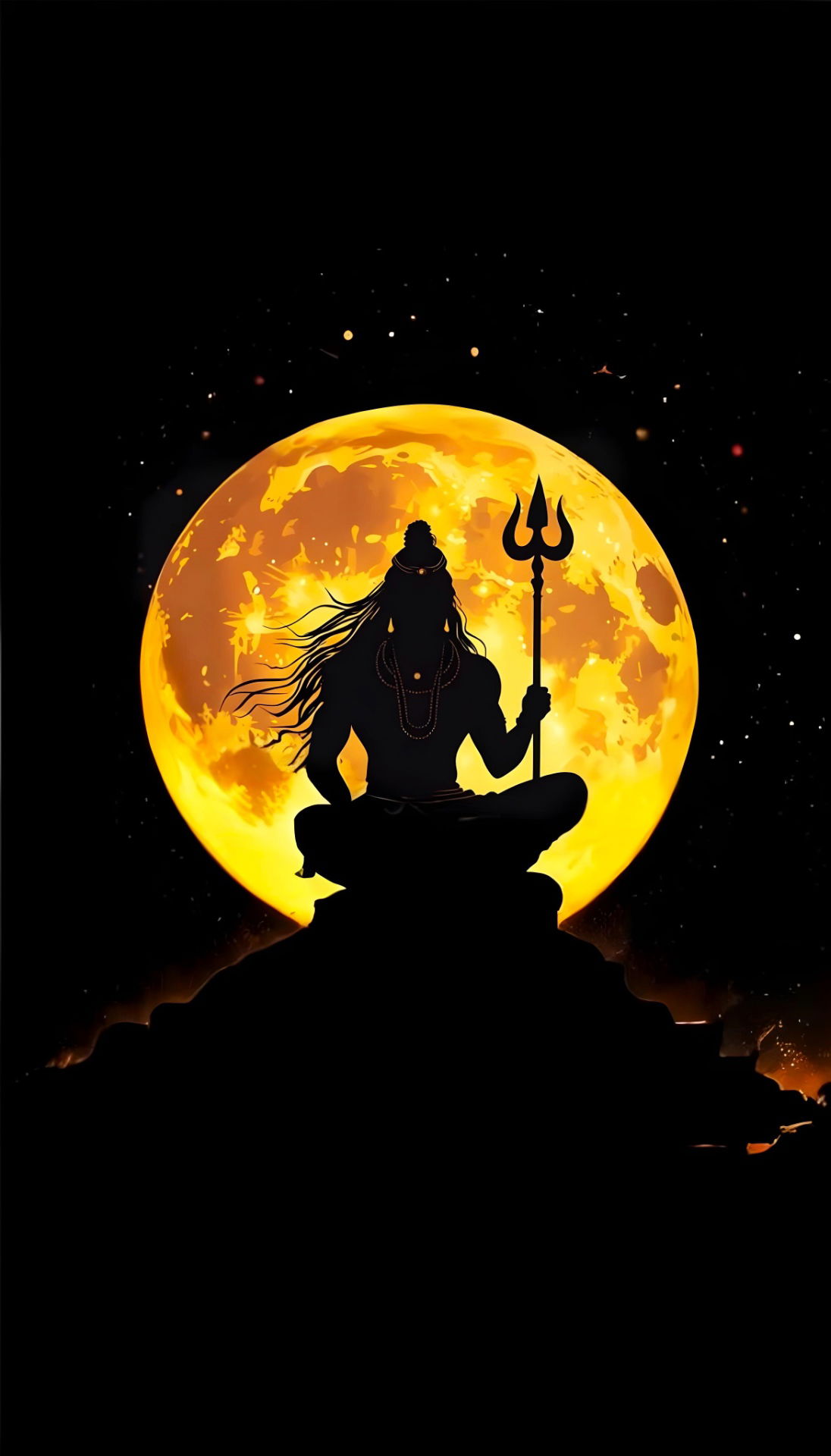 Lord Shiva meditating under full moon