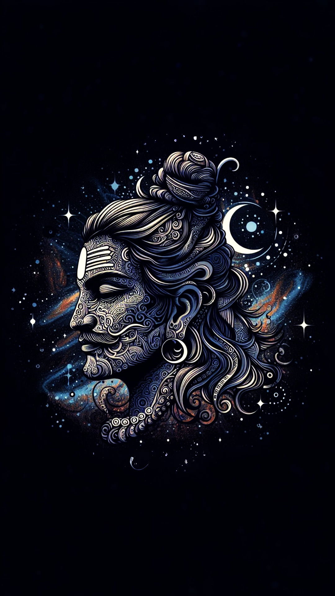 Shiva\'s cosmic form amidst the stars