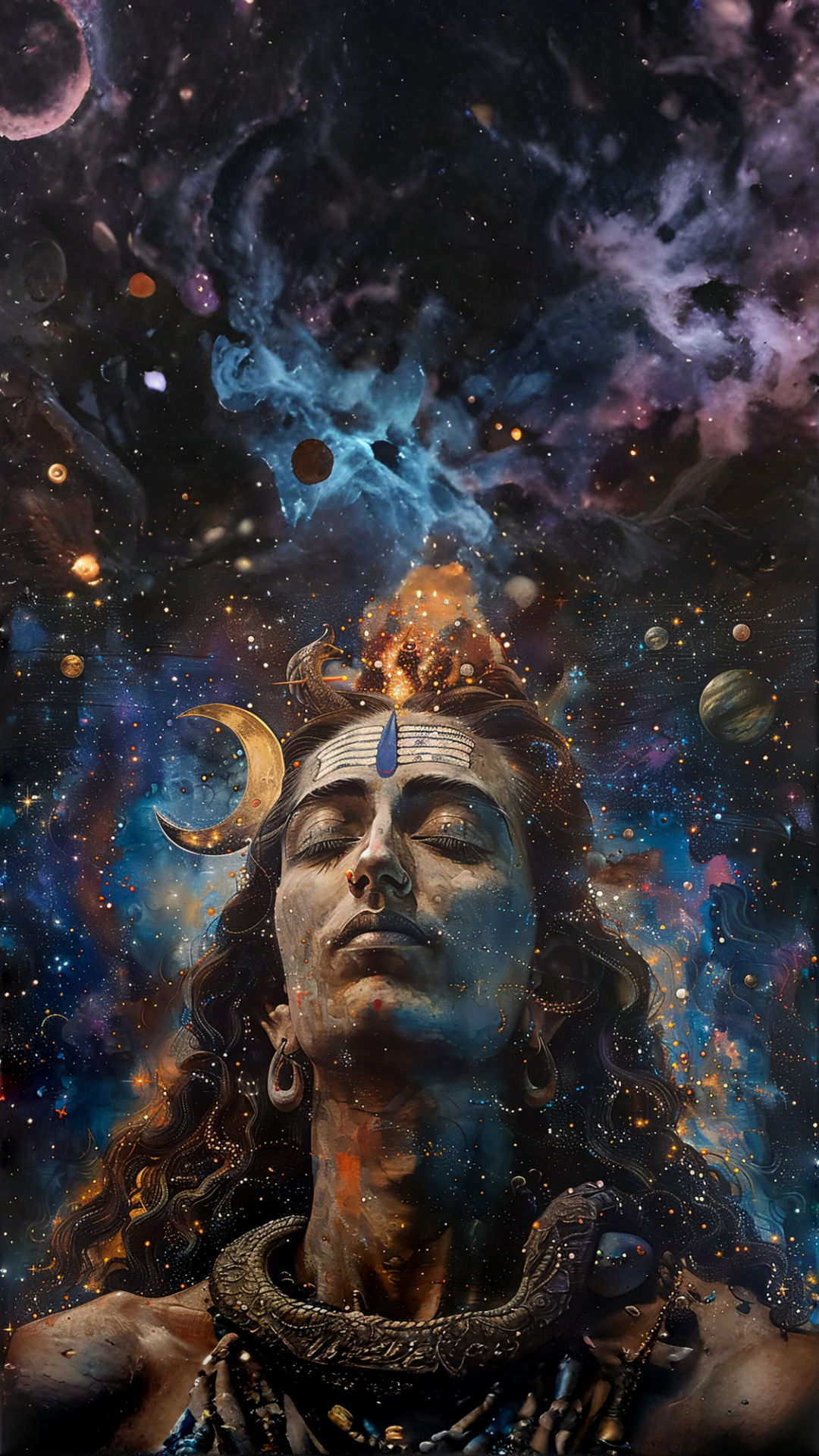 Shiva amidst cosmic galaxy background