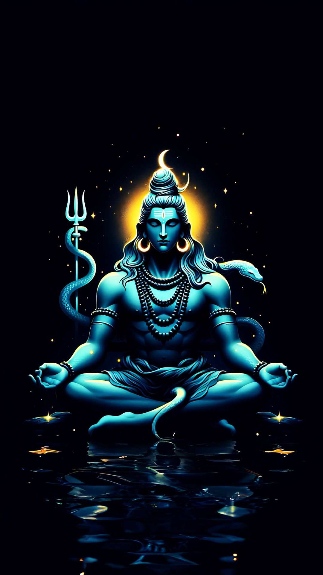 Meditating Shiva in cosmic backdrop