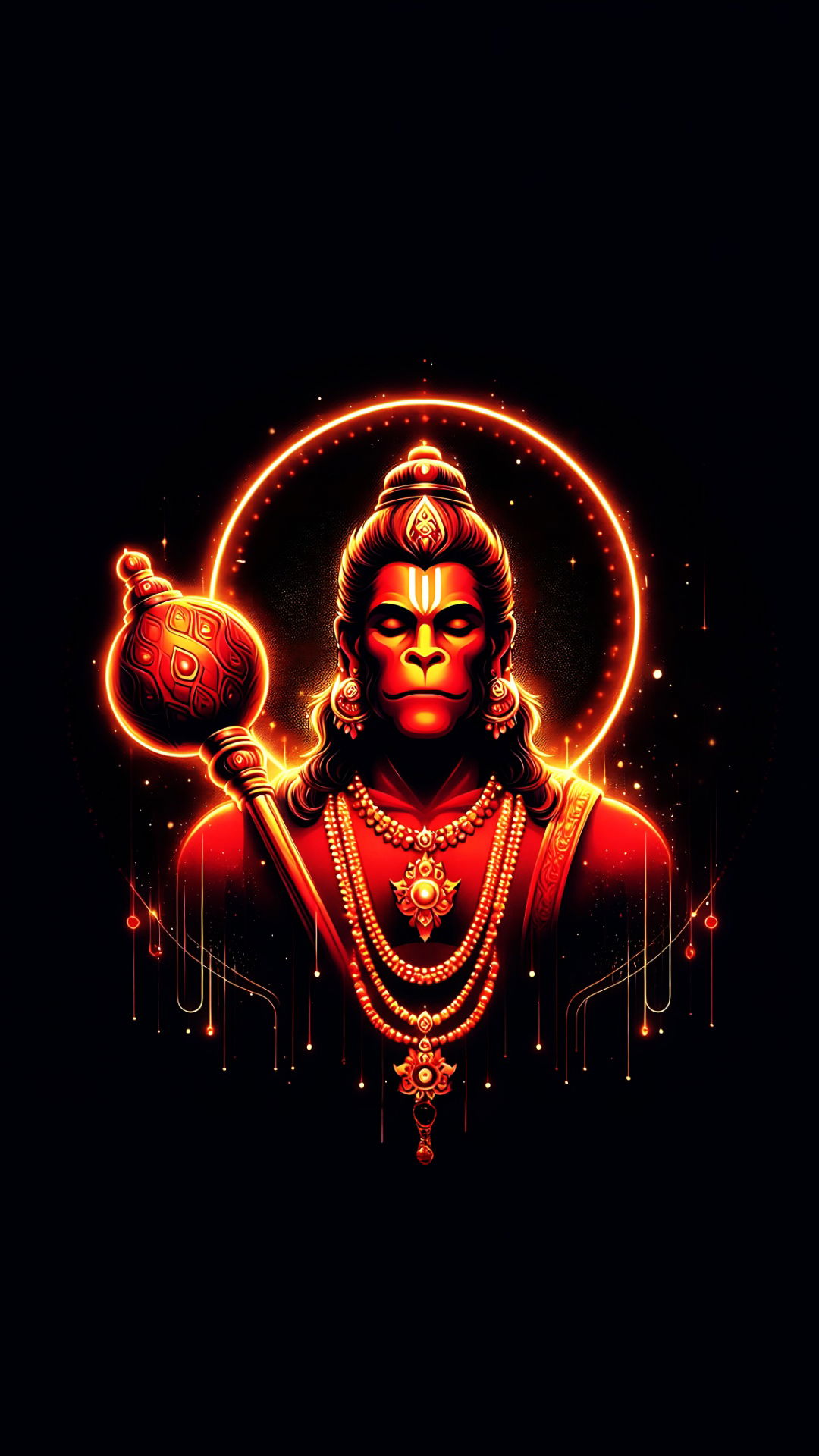 Hanuman portrait with mace, cosmic background
