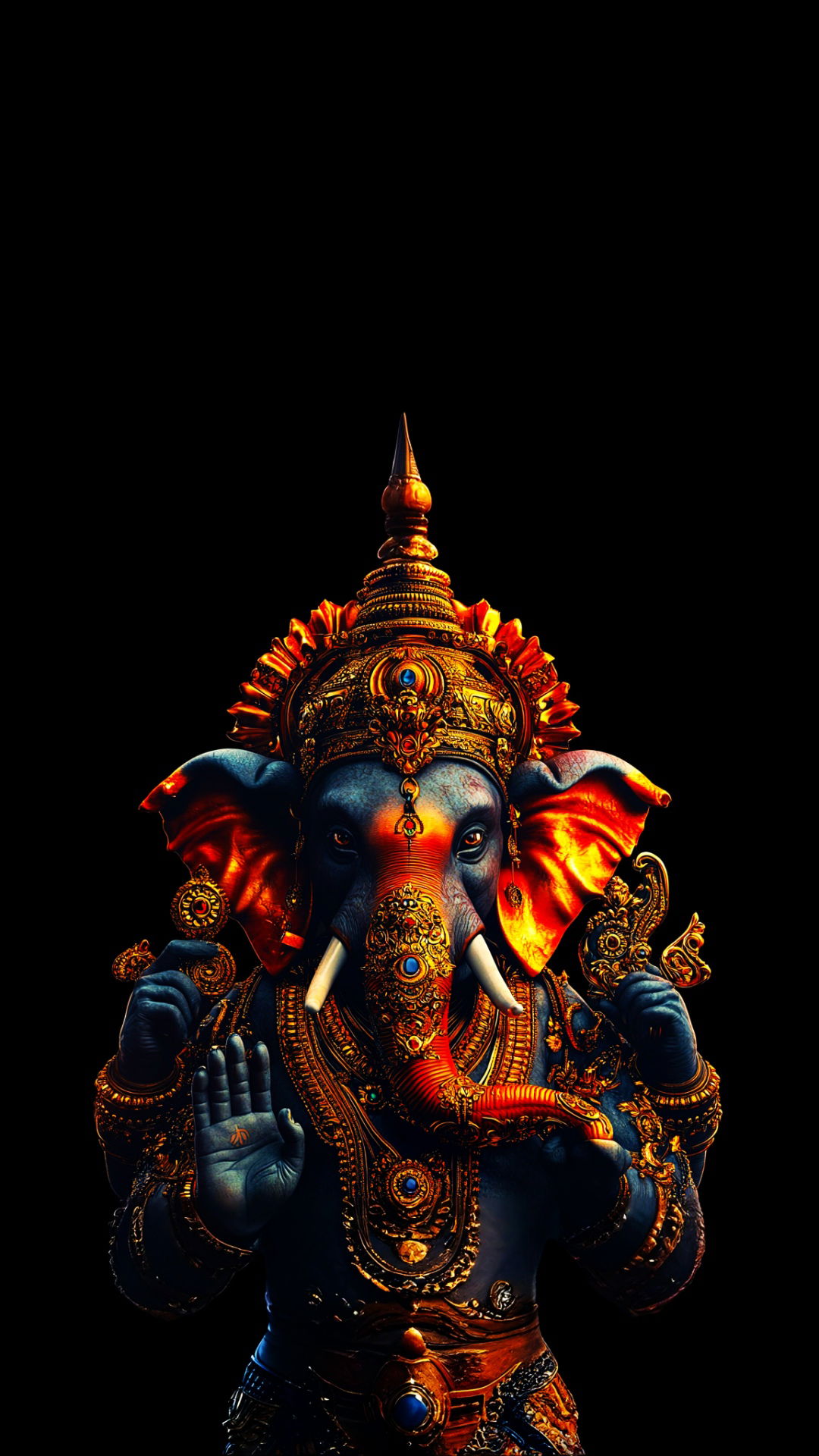 Lord Ganesha with ornate crown and jewelry