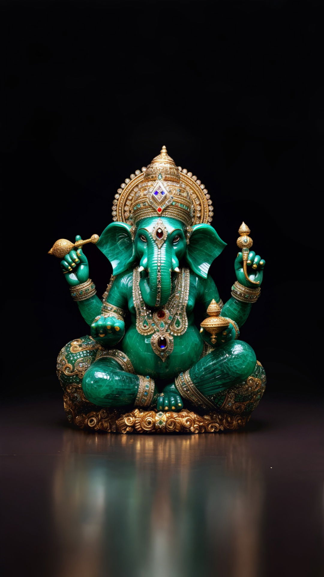 Emerald green Ganesha idol in a prayer pose
