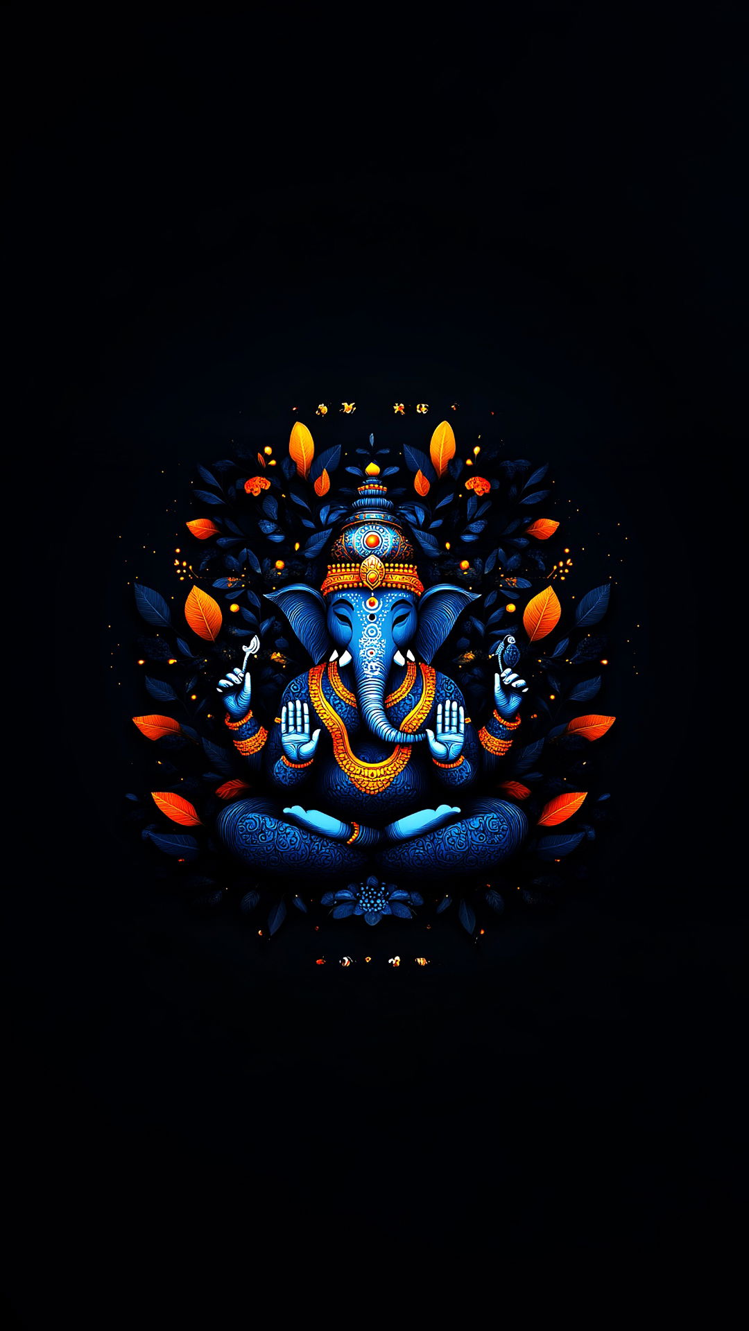 Ganesha surrounded by vibrant leaves.