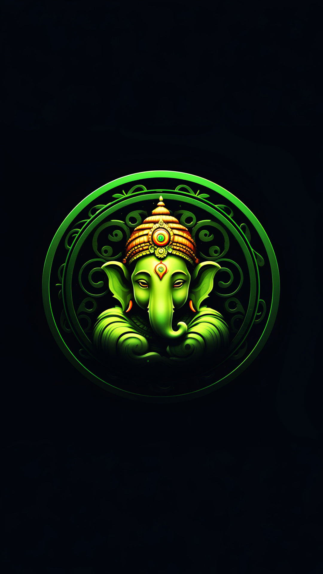 Green Ganesha face with intricate design
