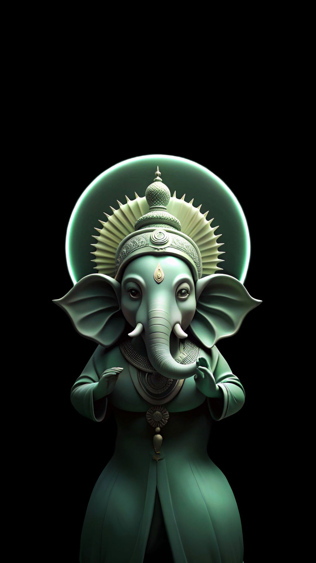 Emerald Ganesha portrait with halo effect