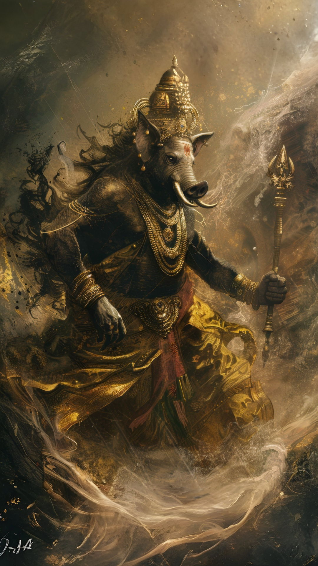 Powerful Lord Ganesha holding a trident