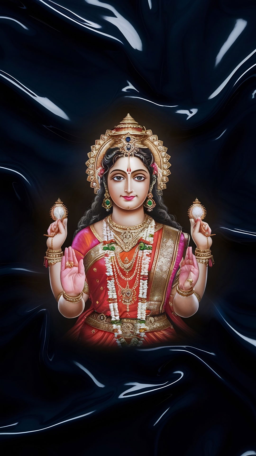 Goddess Lakshmi with lotus flowers.