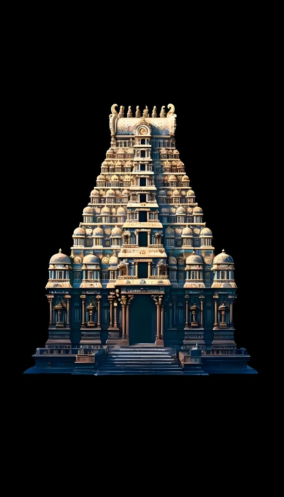 Golden South Indian temple at night