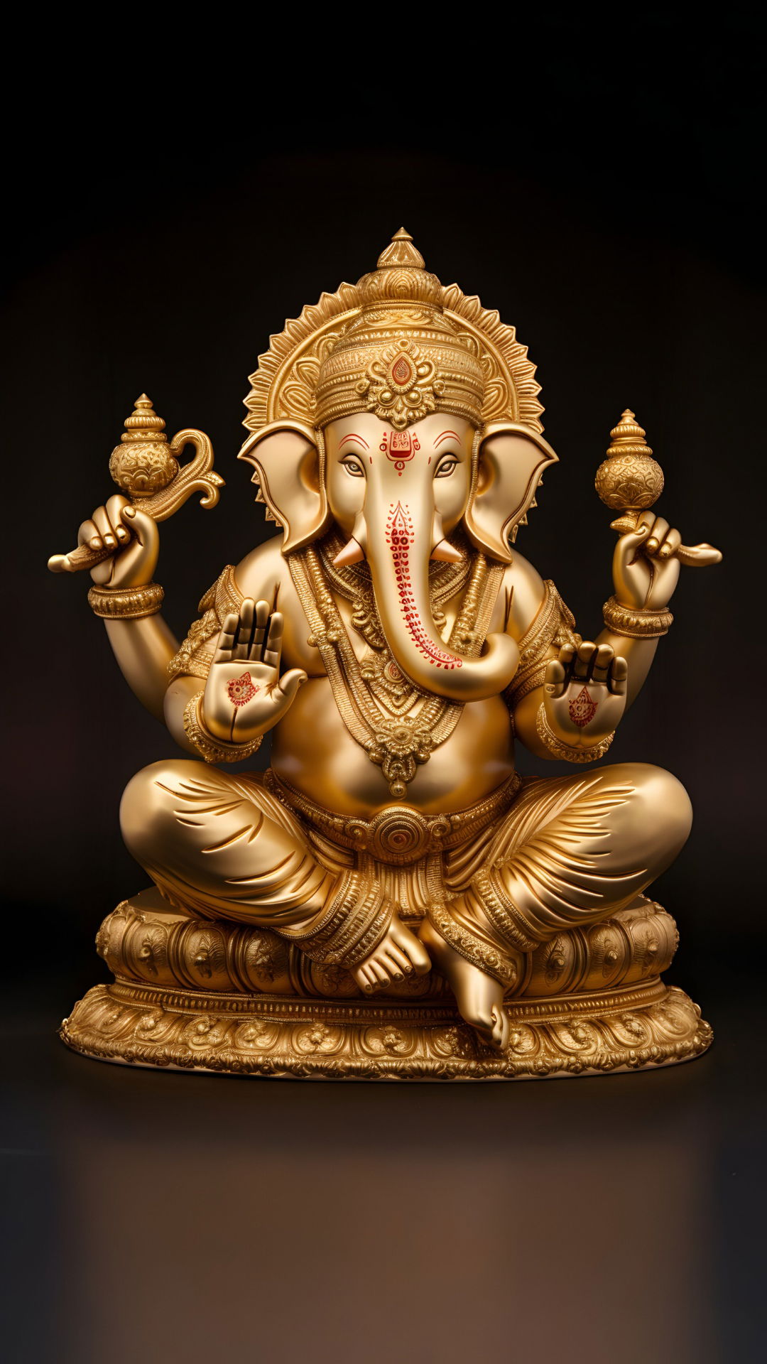 Golden Ganesha idol blessing devotees