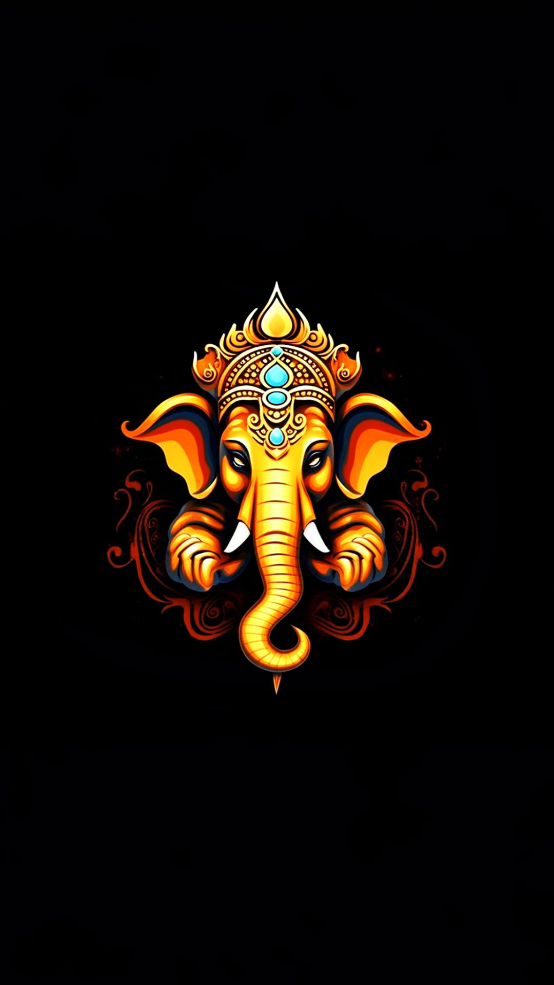 Golden Ganesha head on black background