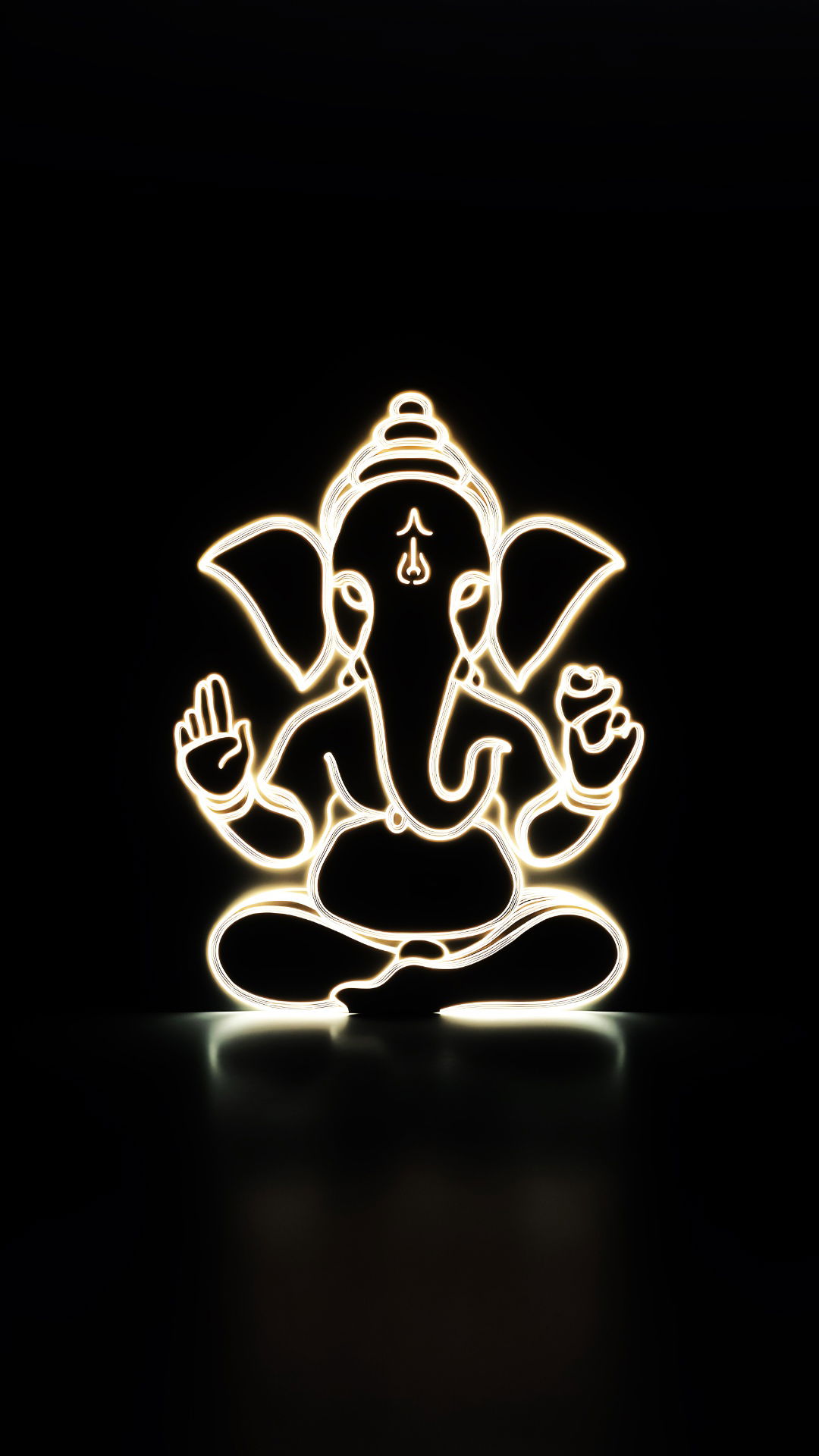 Golden Ganesha outline on black background