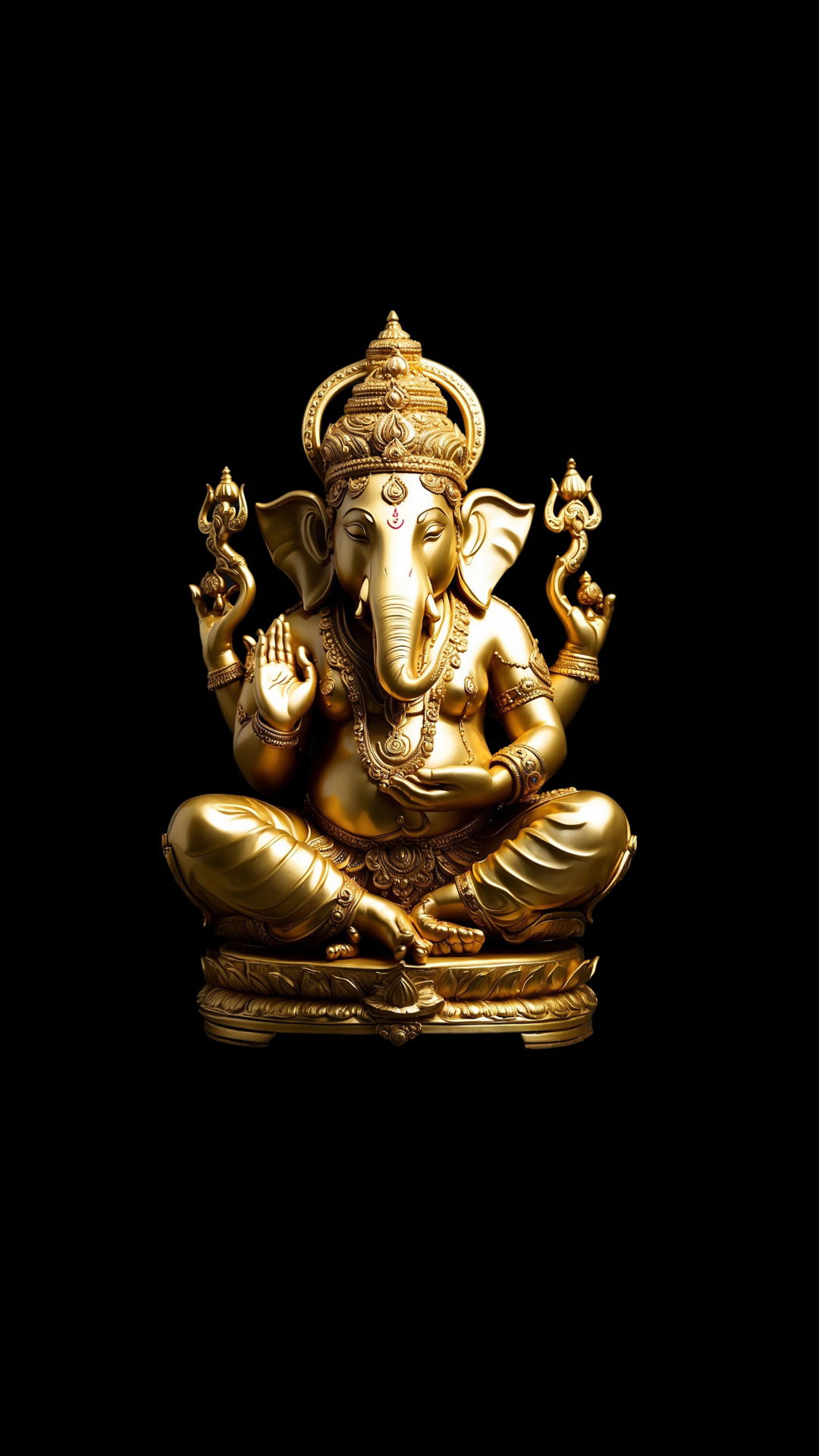 Golden Ganesha statue with black background