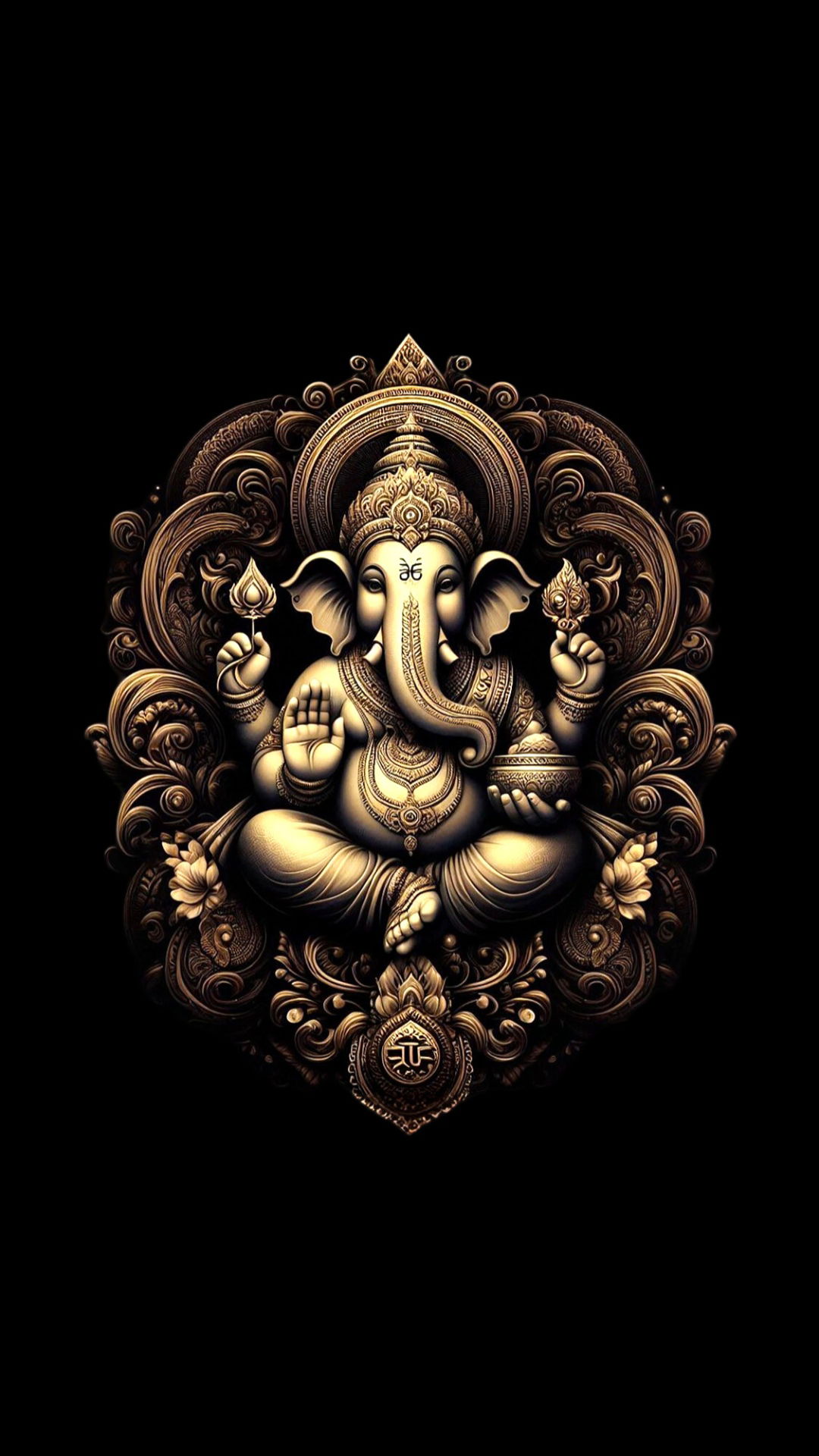 Golden Ganesha with ornate background