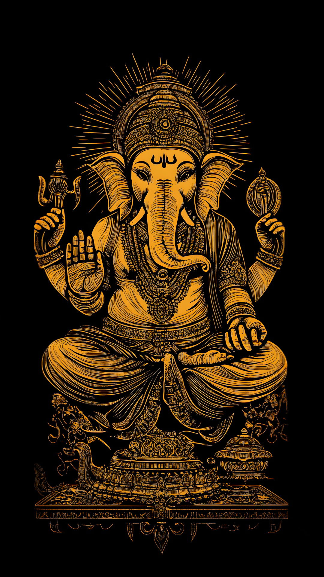 Golden Lord Ganesha sitting in lotus position