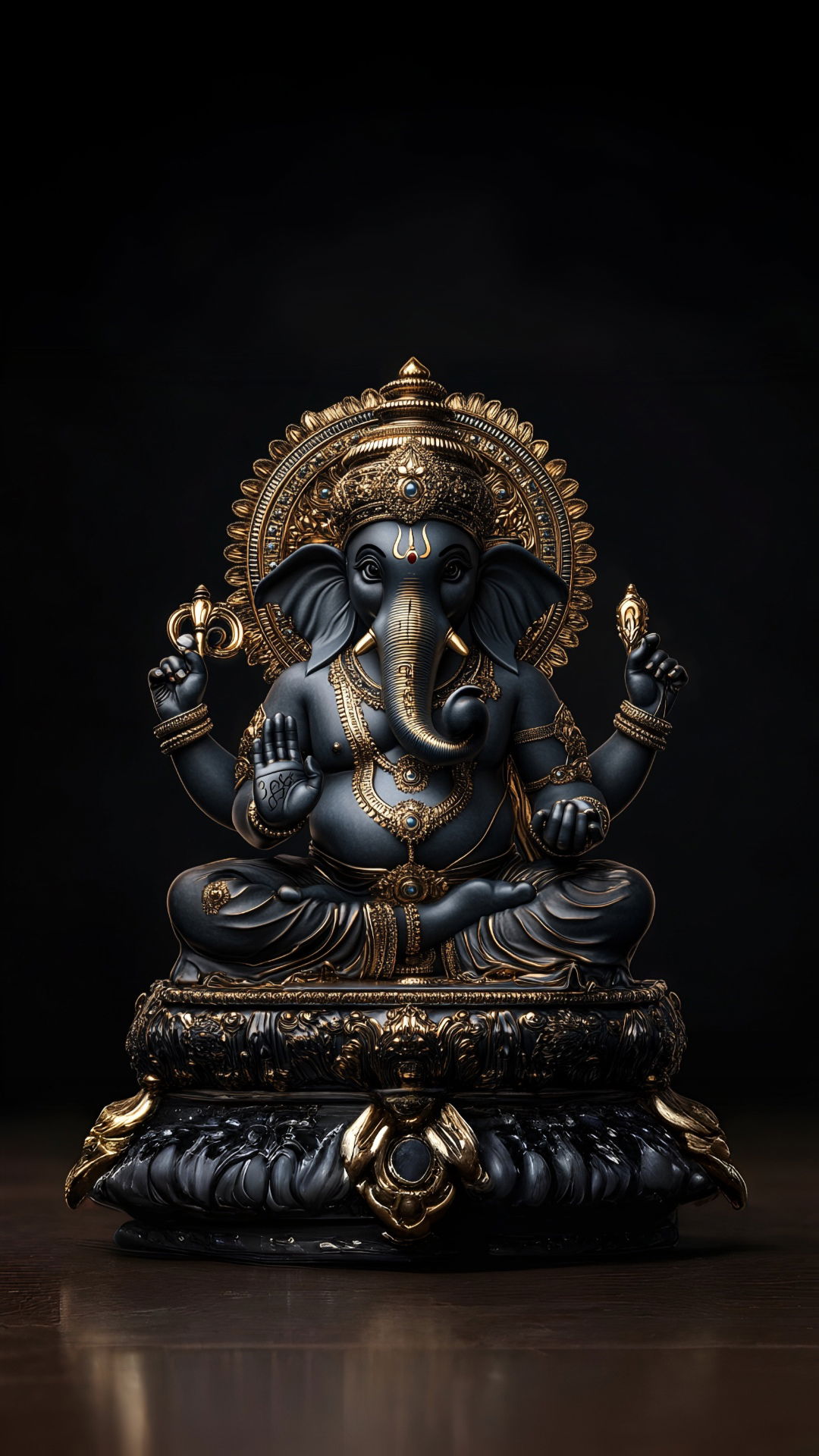 Black stone Ganesha with golden details