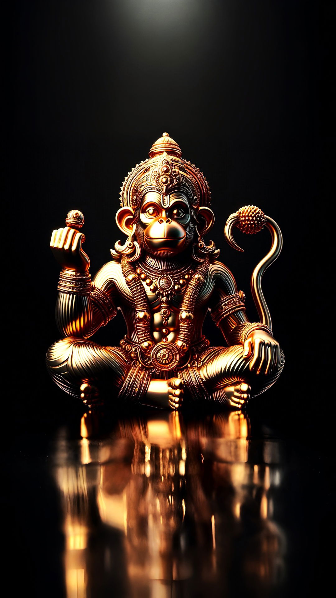 Golden Hanuman statue with mace
