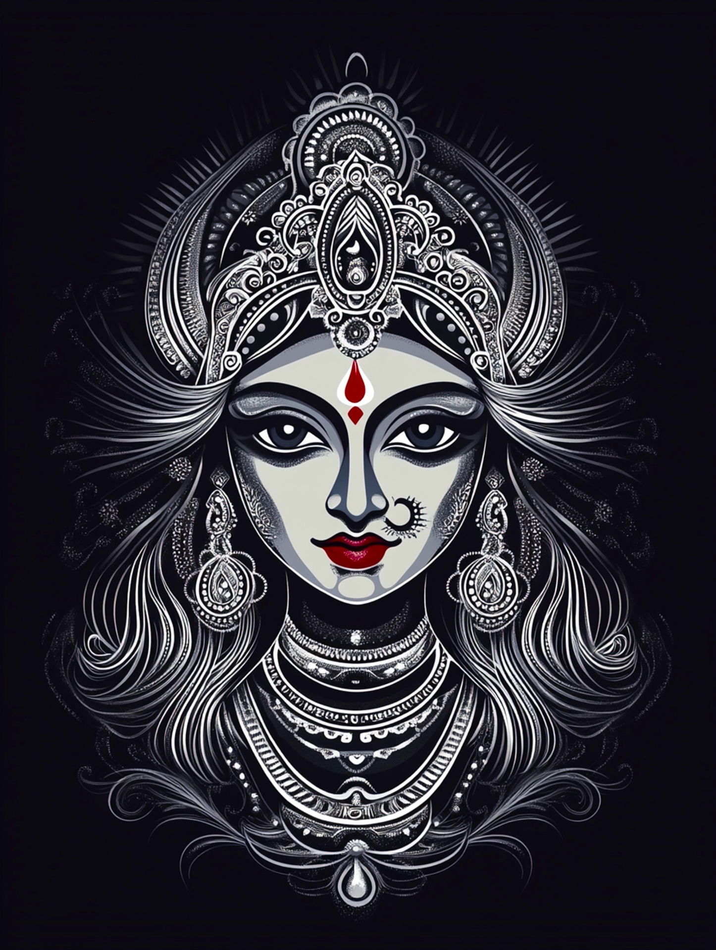 Goddess Kali with silver adornments
