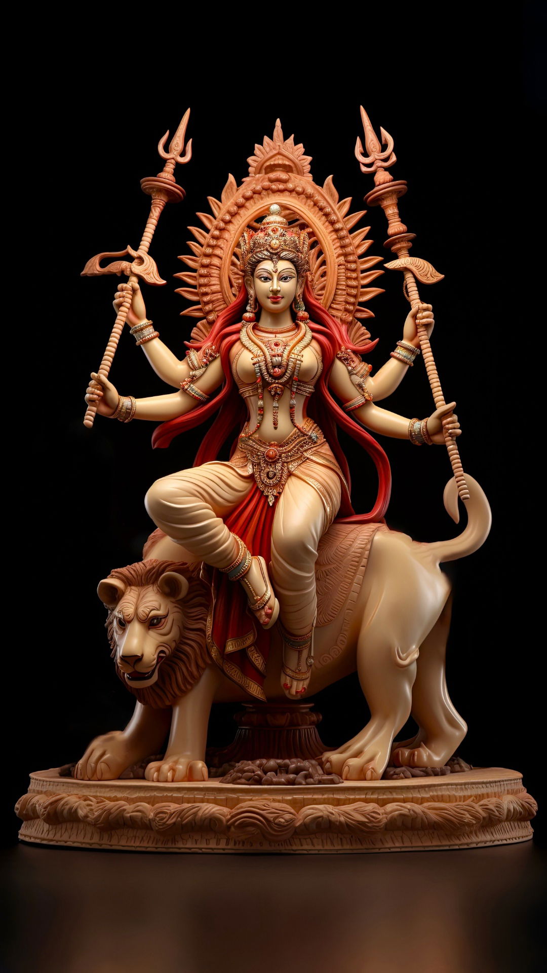 Goddess Durga riding a lion.