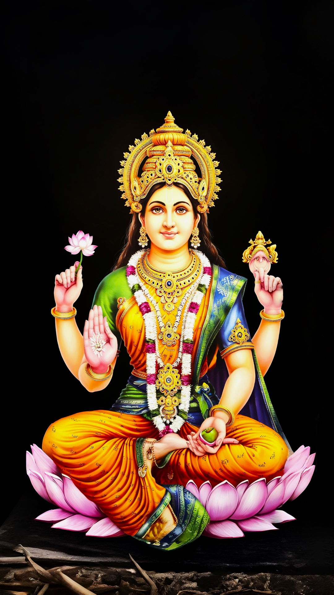 Goddess Lakshmi sitting on a lotus