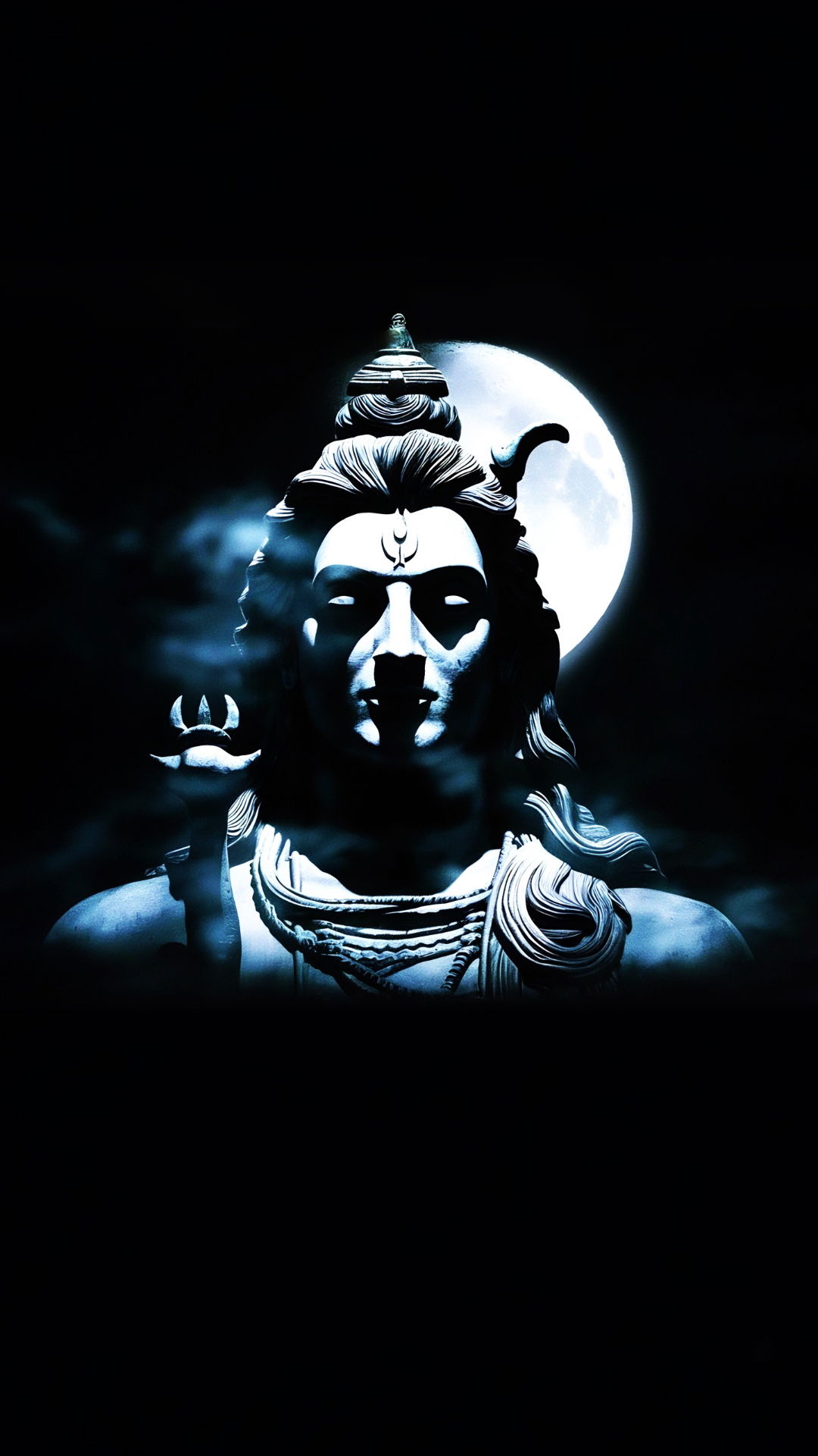 Lord Shiva with crescent moon backdrop