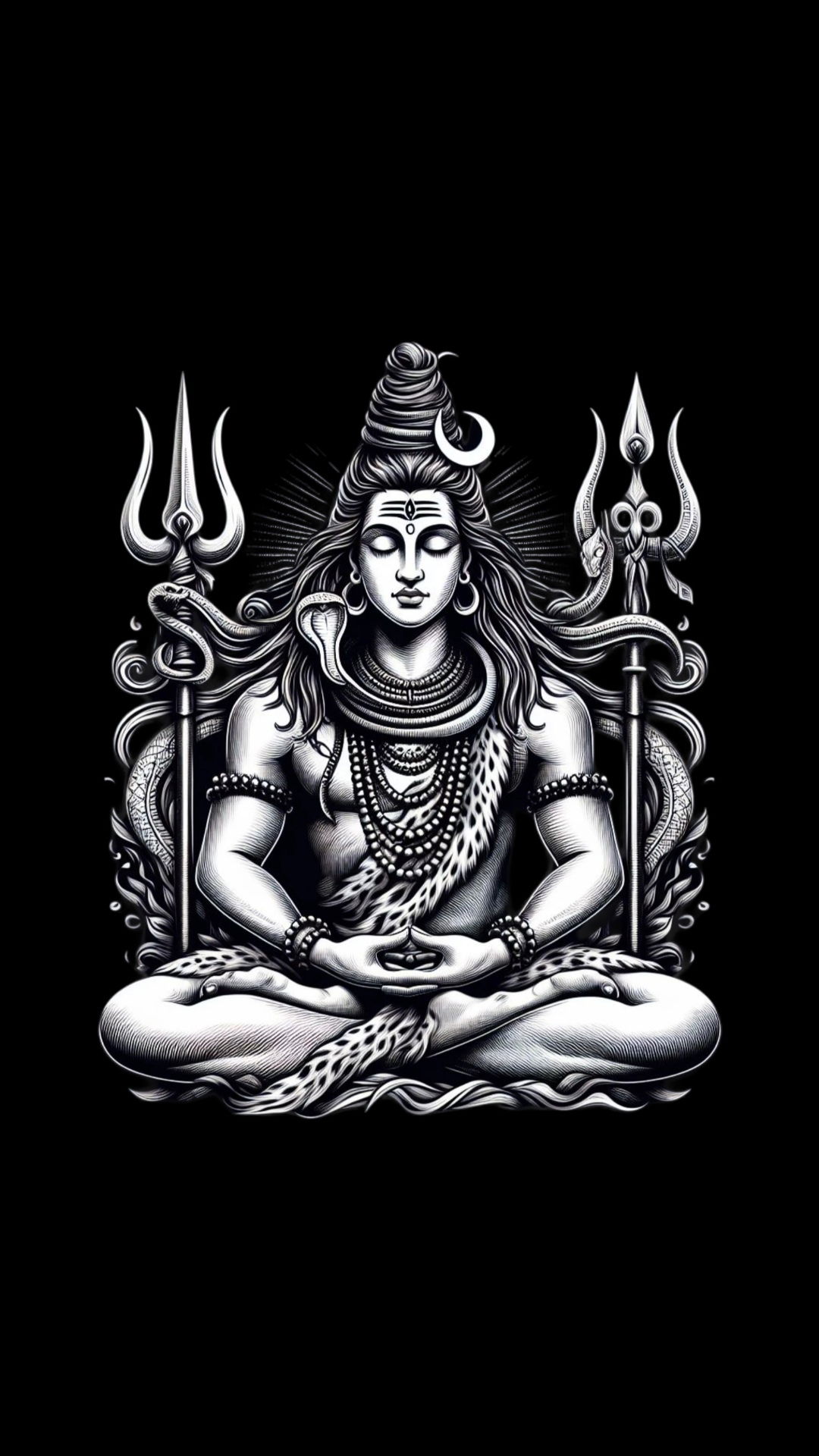 Meditating Shiva with trident and serpent