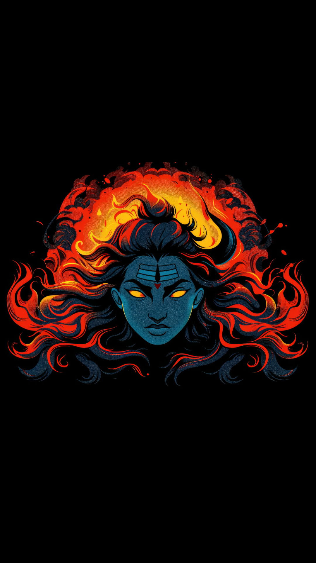 Fiery Shiva head, intense gaze, divine art
