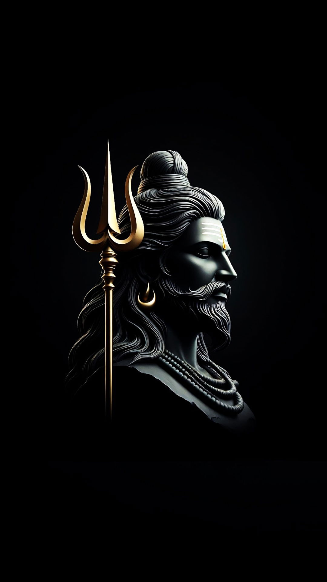 Shiva with golden Trishul, divine portrait.