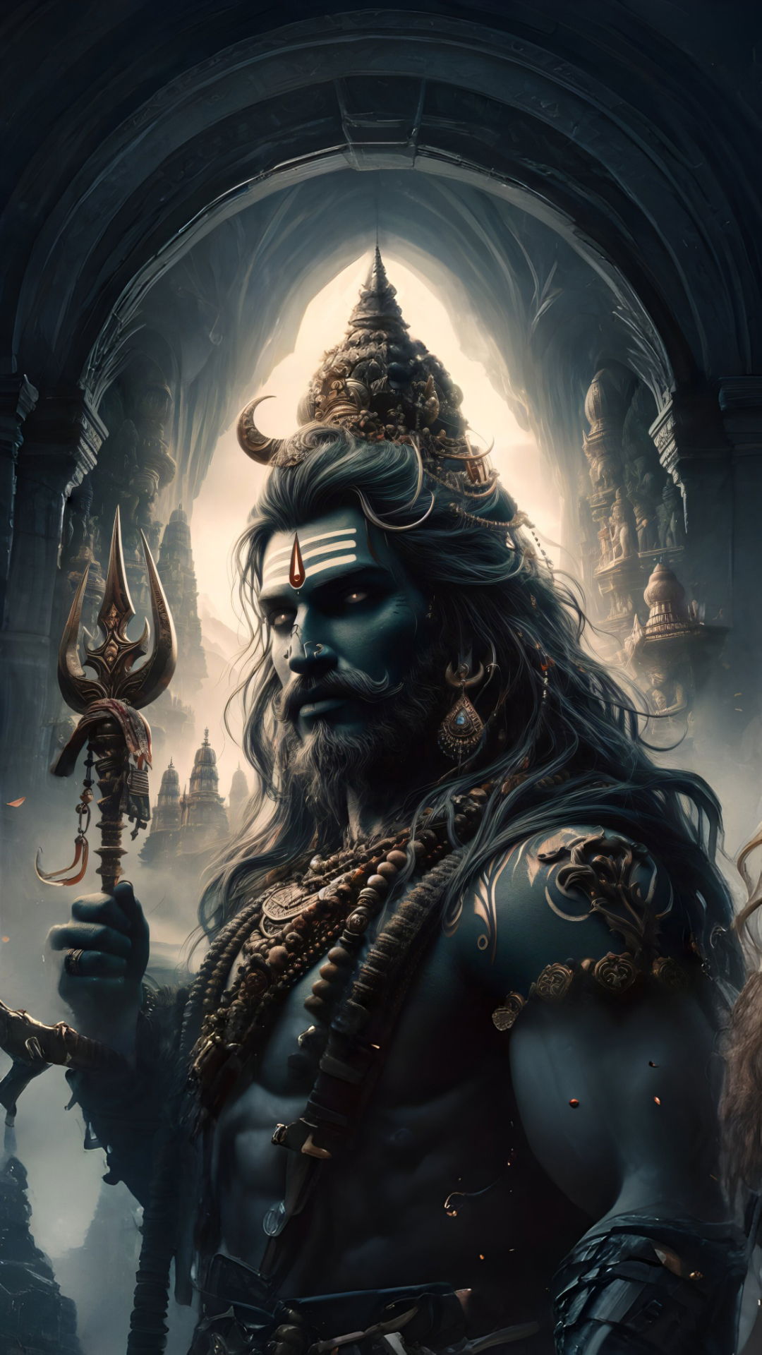 Powerful Shiva with Trishul and mountains