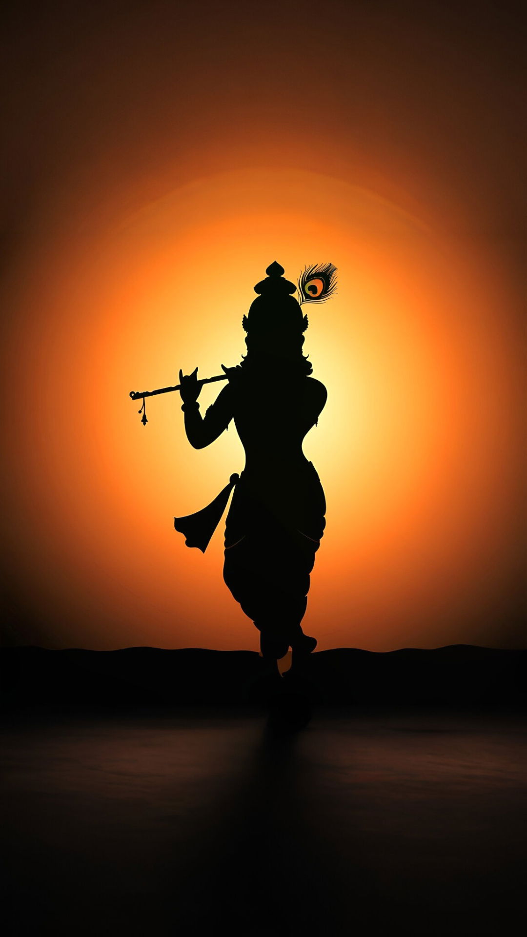 Krishna playing flute silhouette sunset